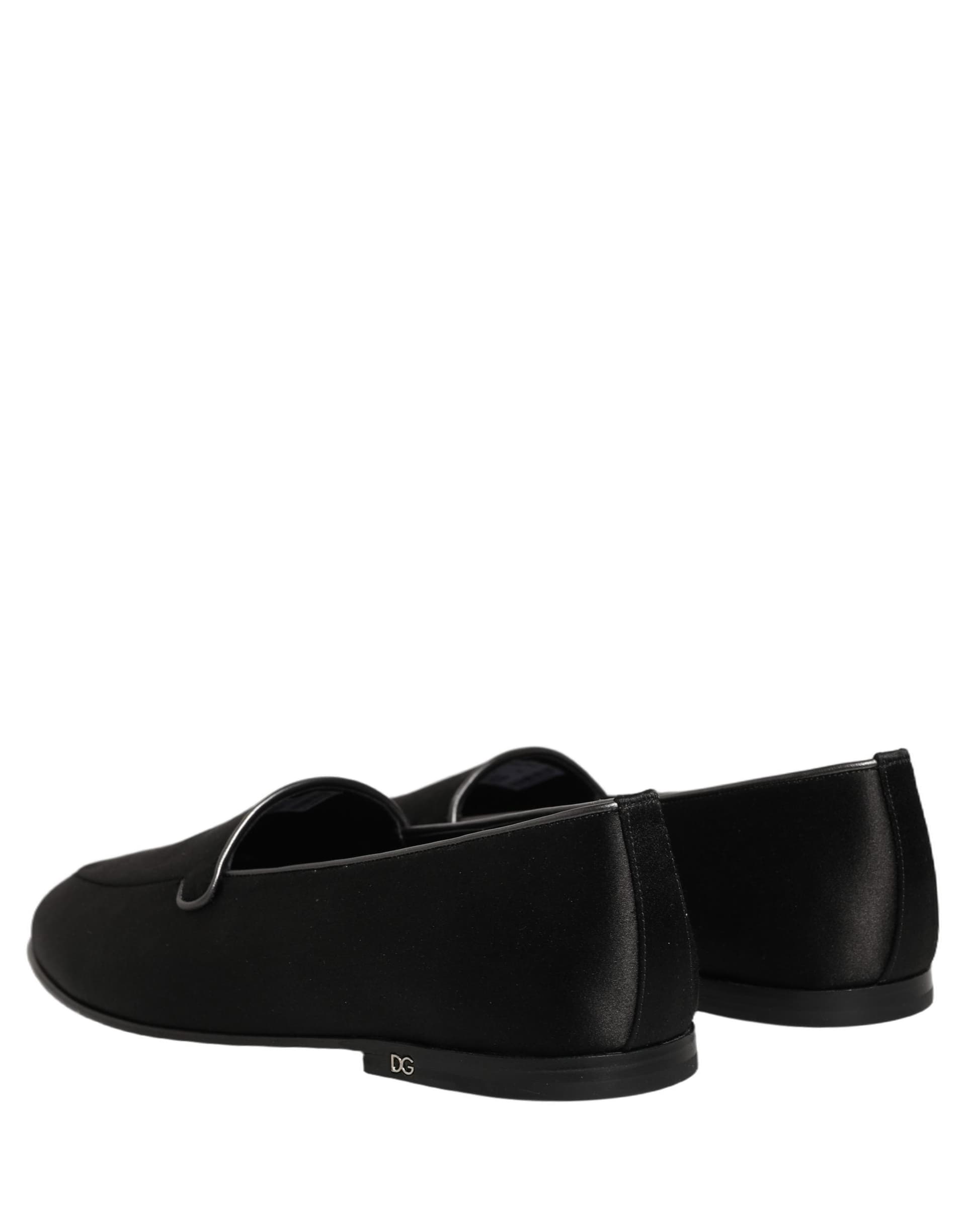 Dolce & Gabbana Black Satin Logo Slip On Flats Loafers Shoes - 5