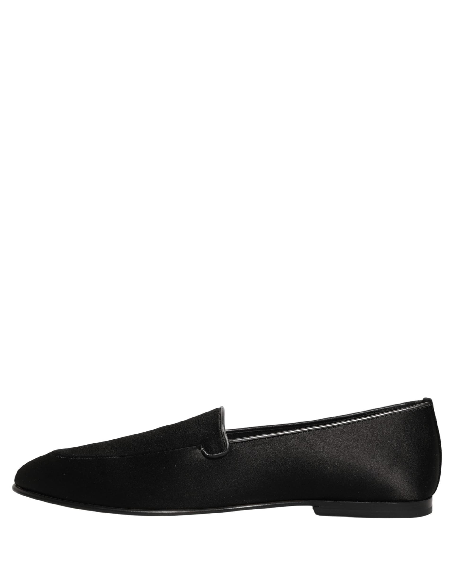 Dolce & Gabbana Black Satin Logo Slip On Flats Loafers Shoes - 6