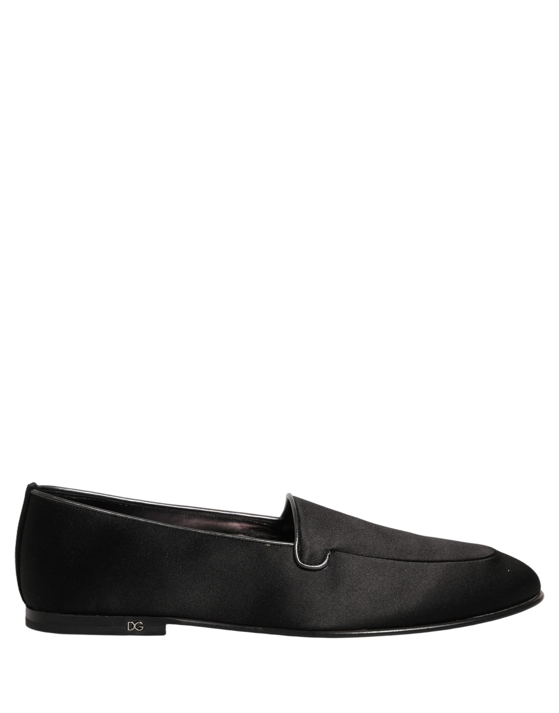 Dolce & Gabbana Black Satin Logo Slip On Flats Loafers Shoes - 8