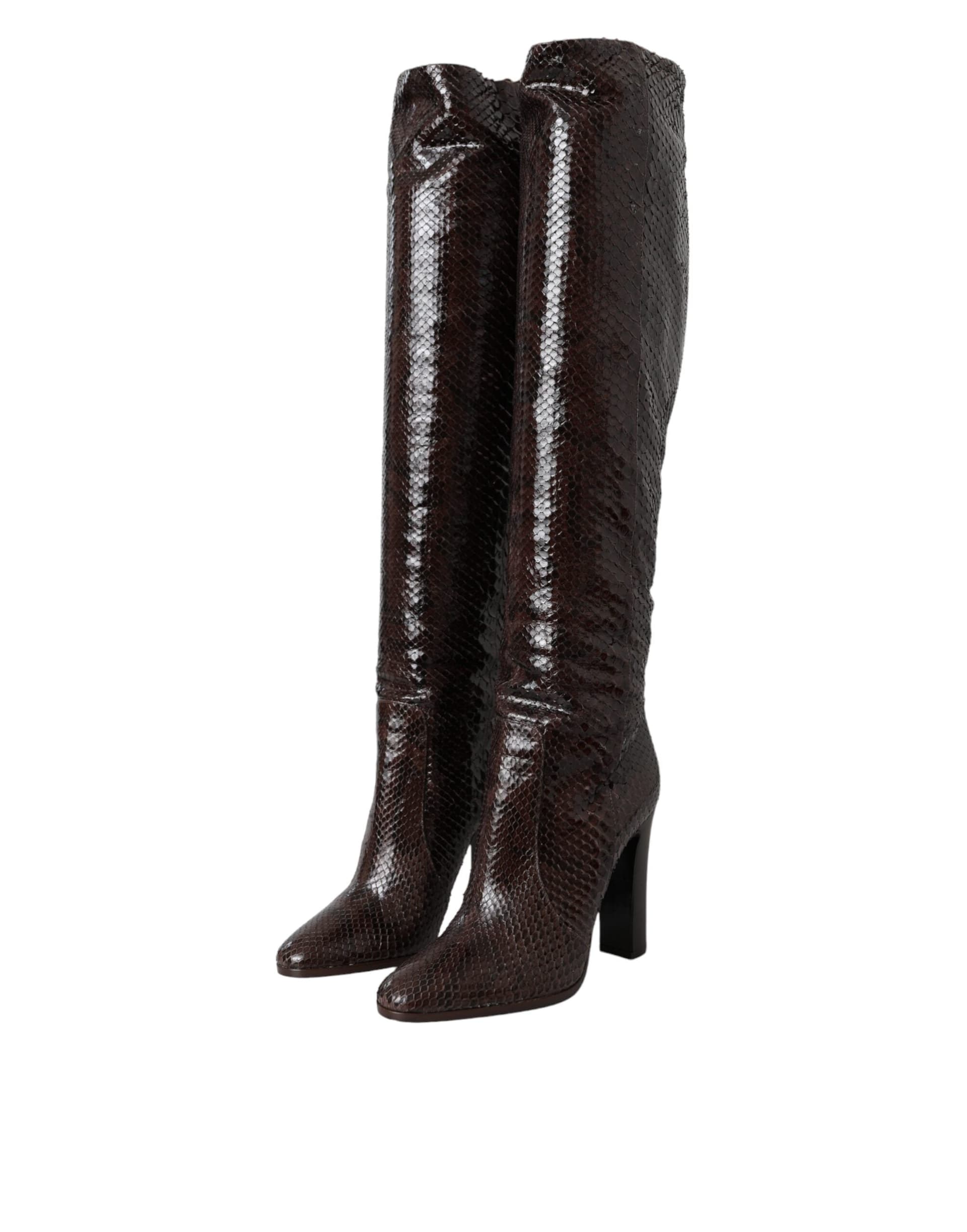 Dolce & Gabbana Brown Exotic Leather Heels High Boots Shoes - 2