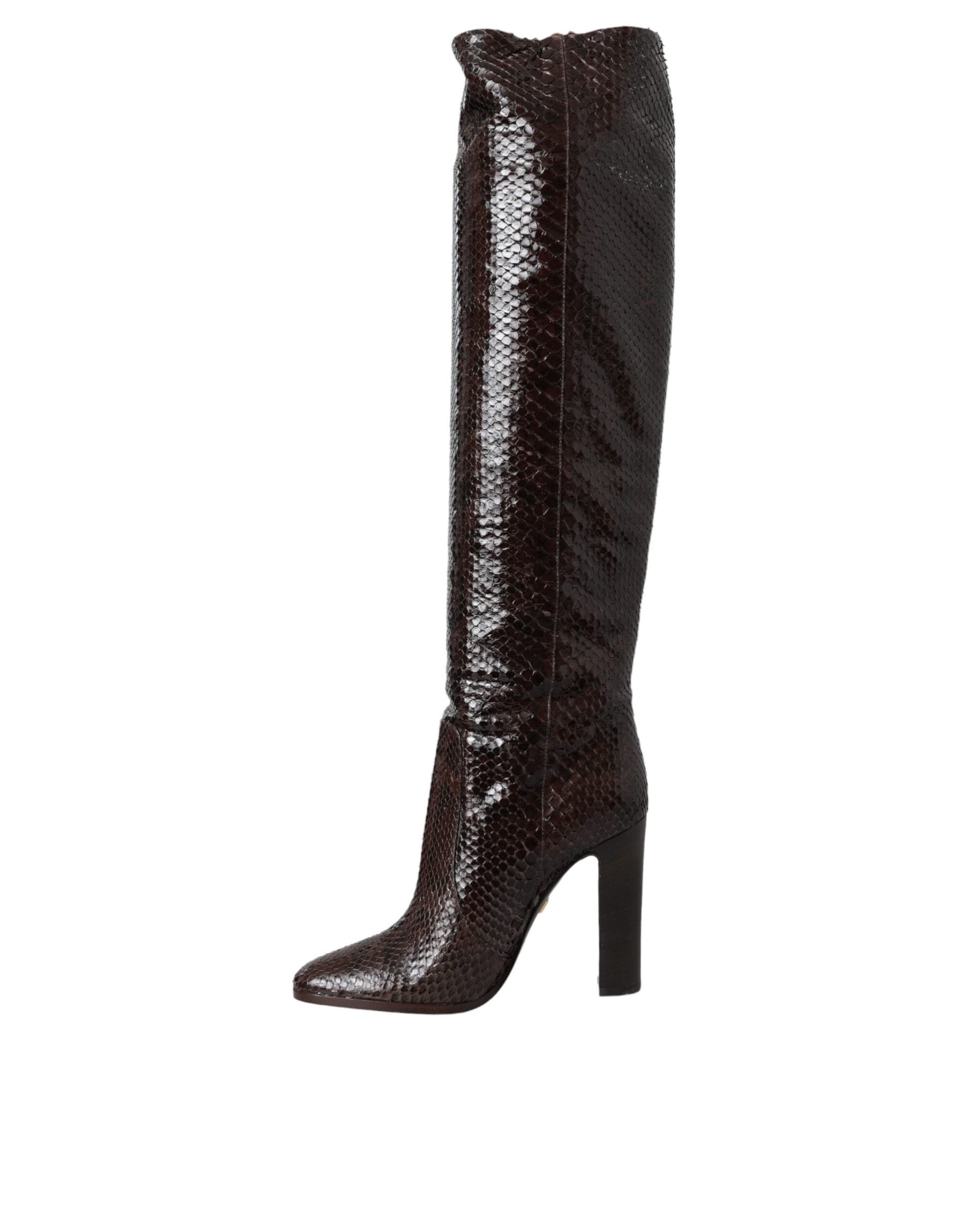 Dolce & Gabbana Brown Exotic Leather Heels High Boots Shoes - 4