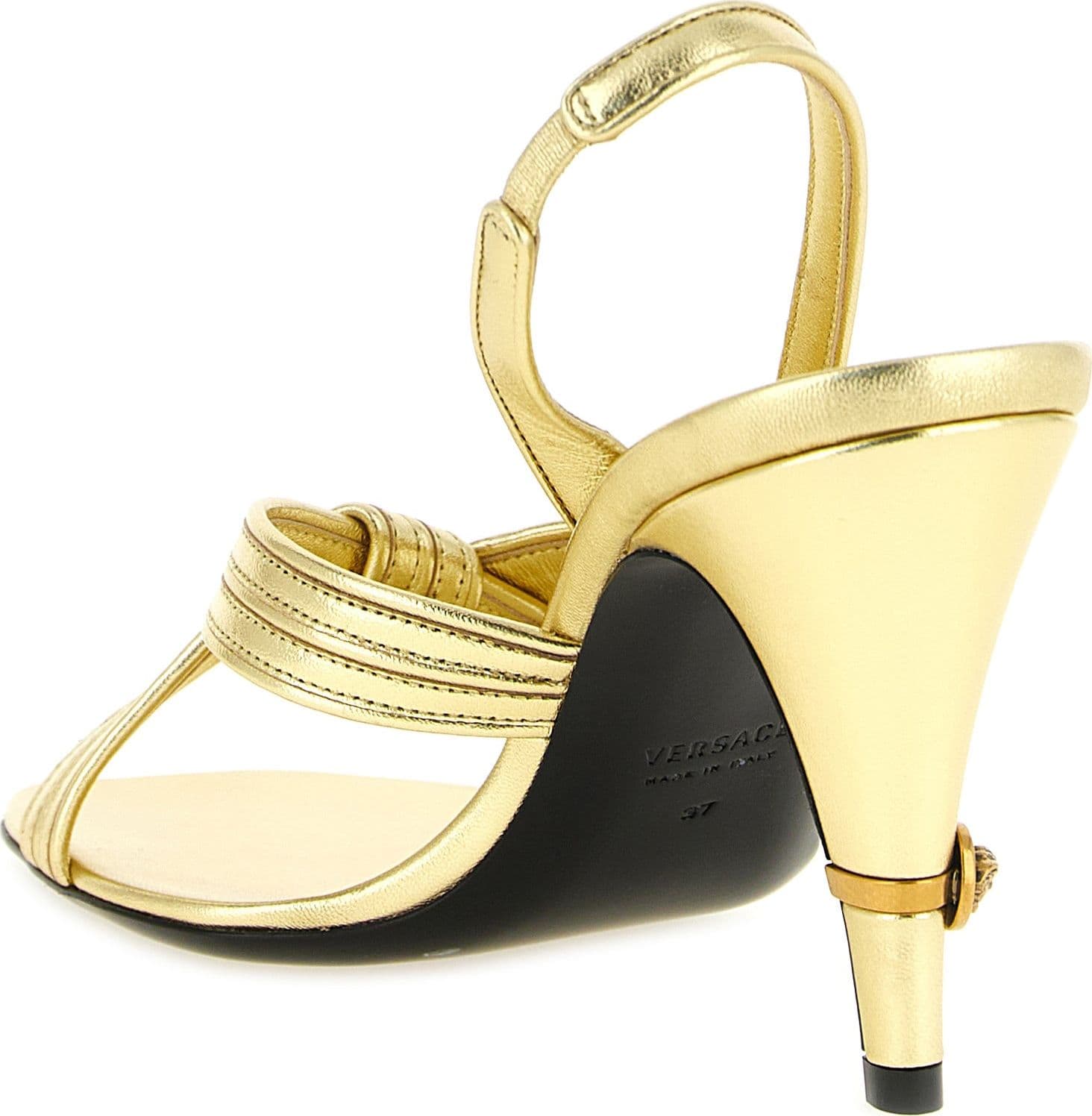 Versace Gold Lamb Leather Stiletto Heel Sandals - 3