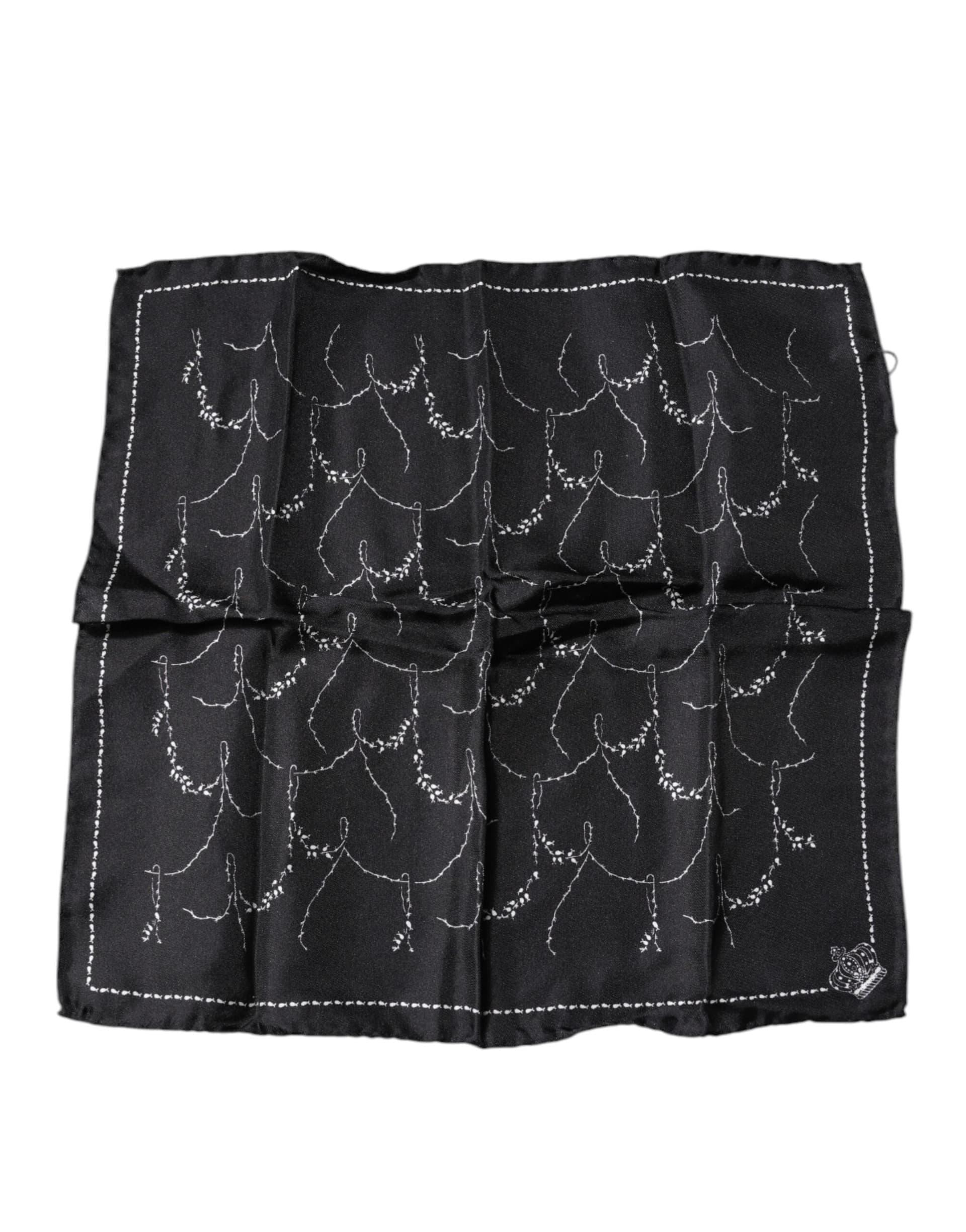Dolce & Gabbana Black Patterned Silk Handkerchief Scarf - 2