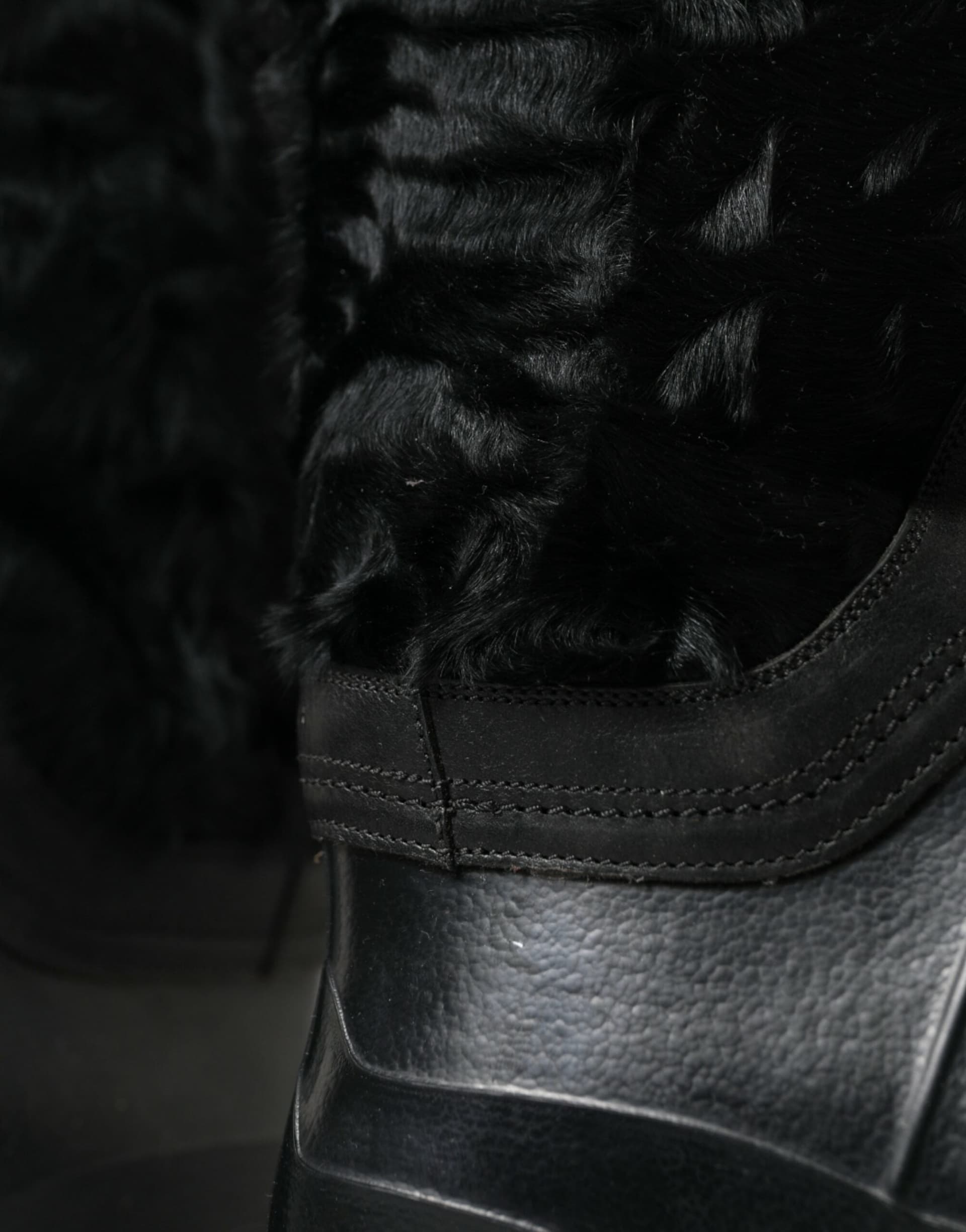 Dolce & Gabbana Black Rubber Lace Up Shearling Rain Boots Shoes - 8