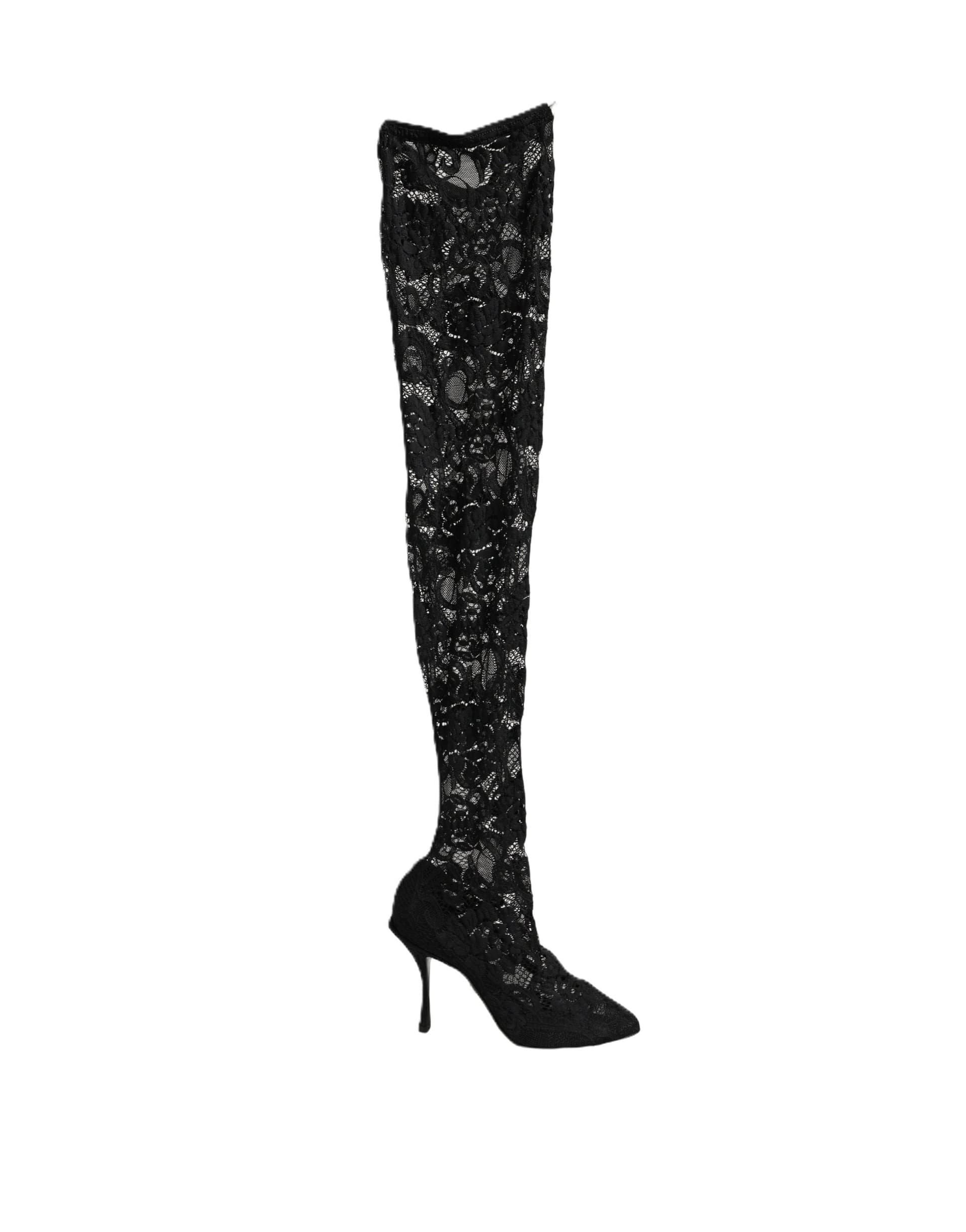 Dolce & Gabbana Black Taormina Lace Socks Boots Pumps Shoes - 5