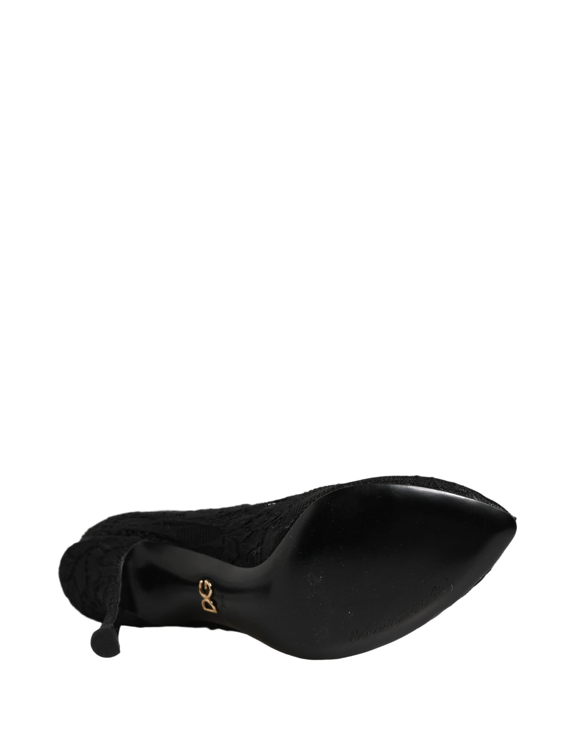 Dolce & Gabbana Black Taormina Lace Socks Boots Pumps Shoes - 7