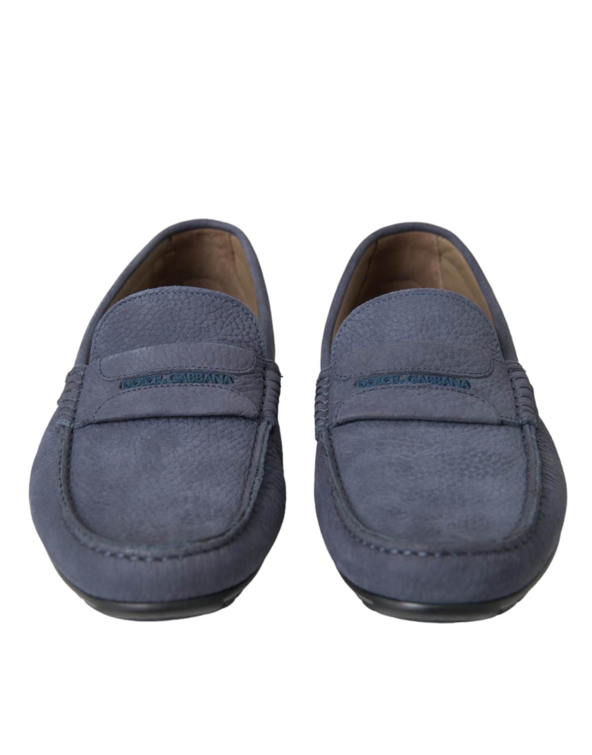 Dolce & Gabbana Blue Calf Leather Slip On Moccasin Shoes - 2