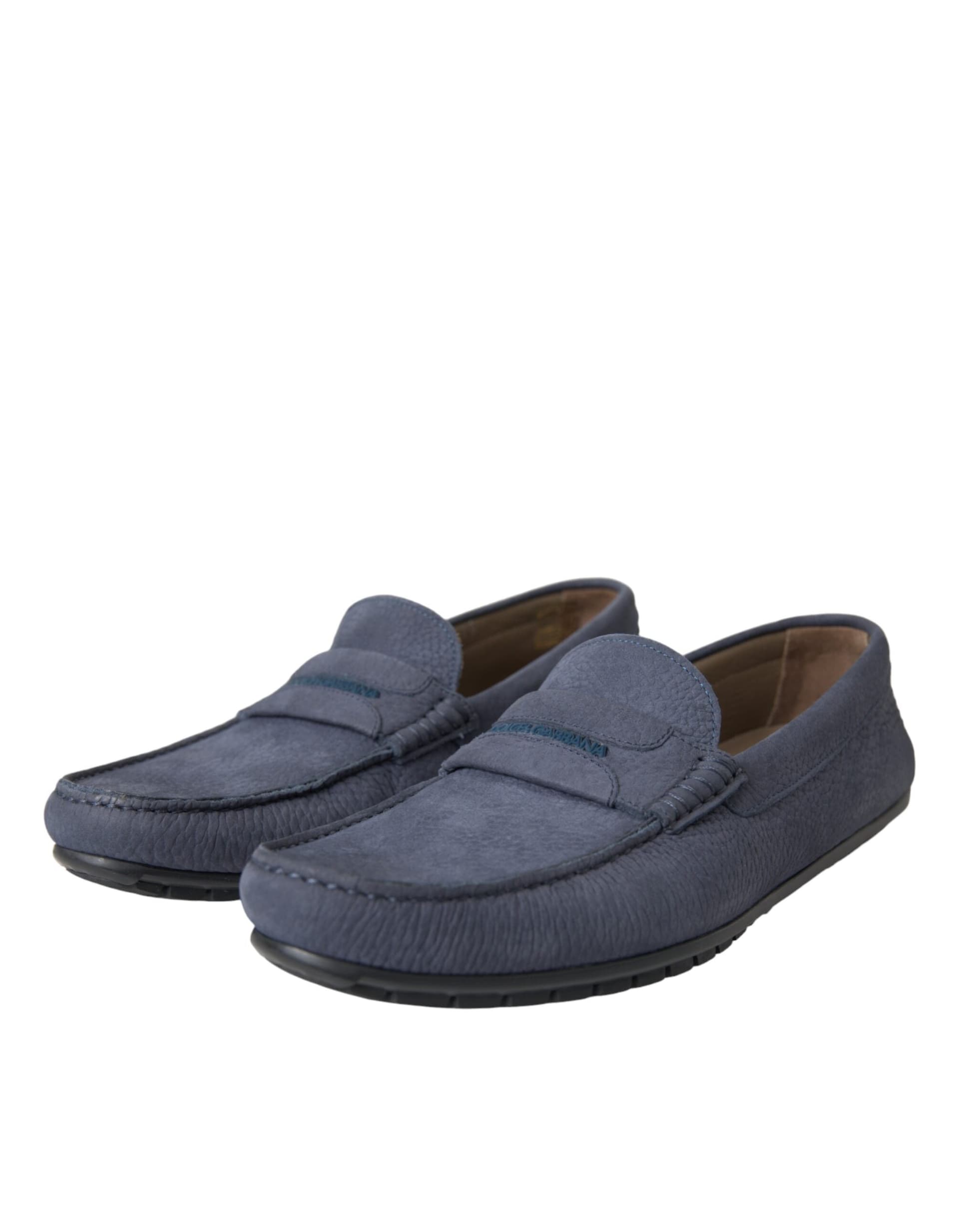 Dolce & Gabbana Blue Calf Leather Slip On Moccasin Shoes - 2