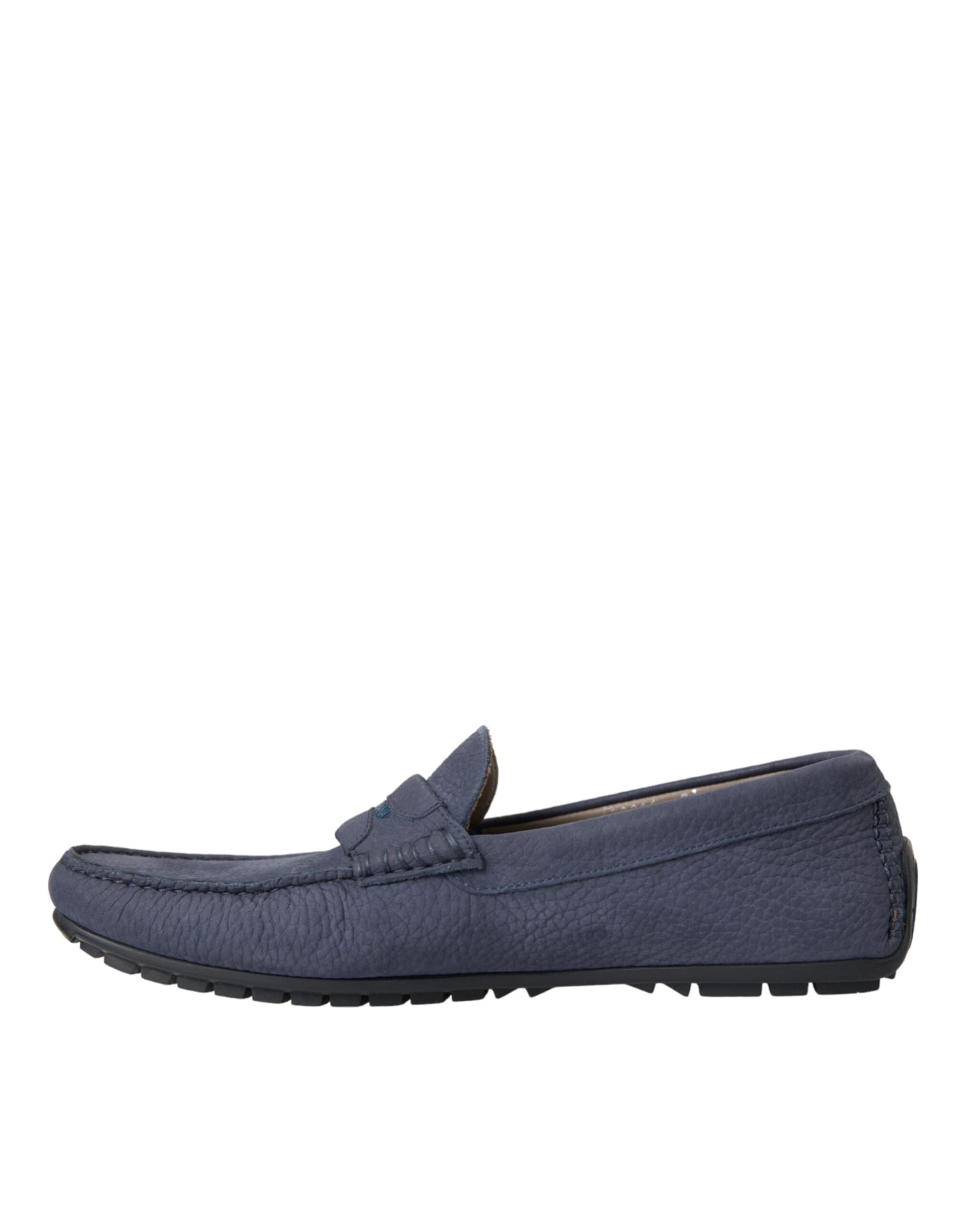 Dolce & Gabbana Blue Calf Leather Slip On Moccasin Shoes - 4