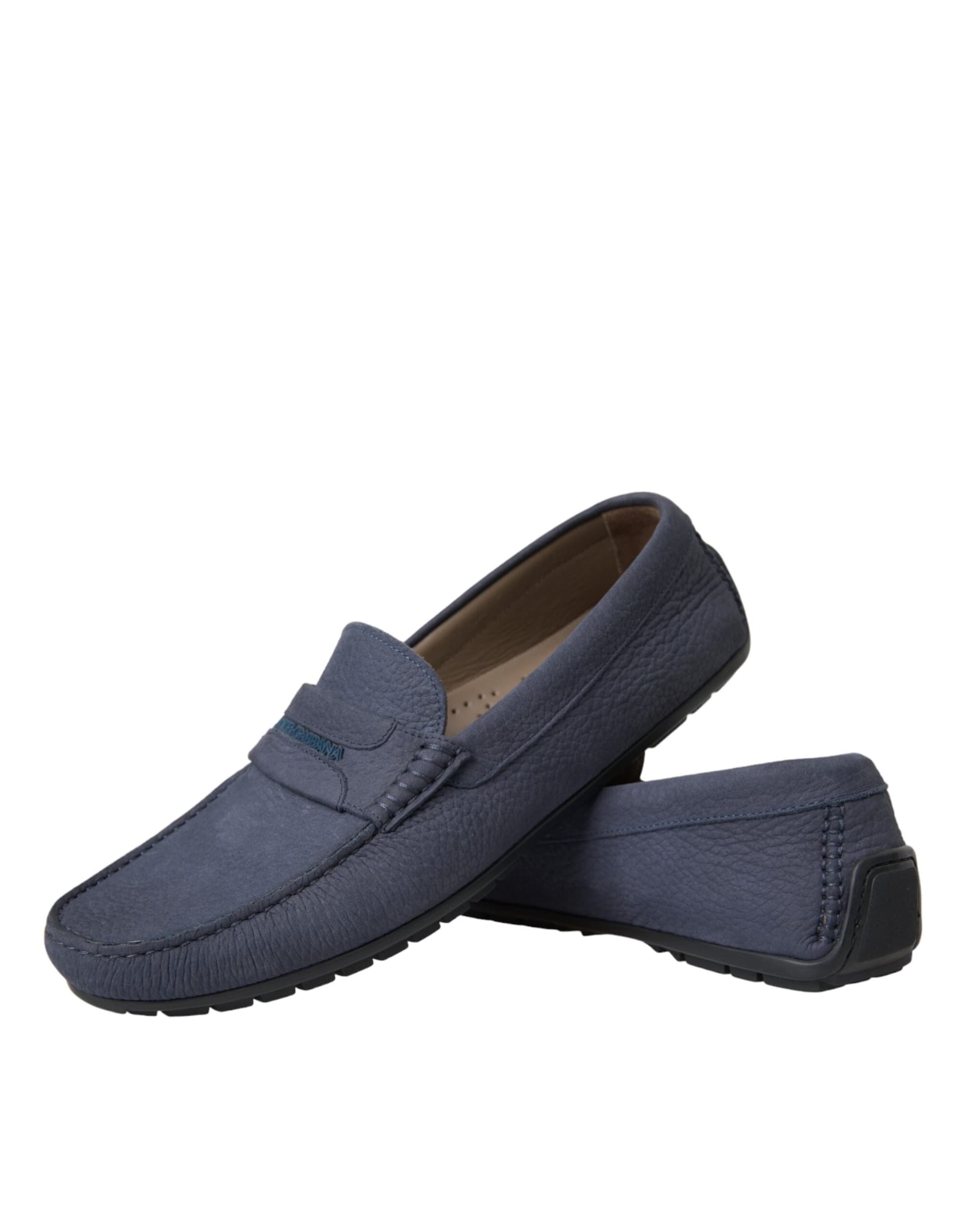 Dolce & Gabbana Blue Calf Leather Slip On Moccasin Shoes - 7