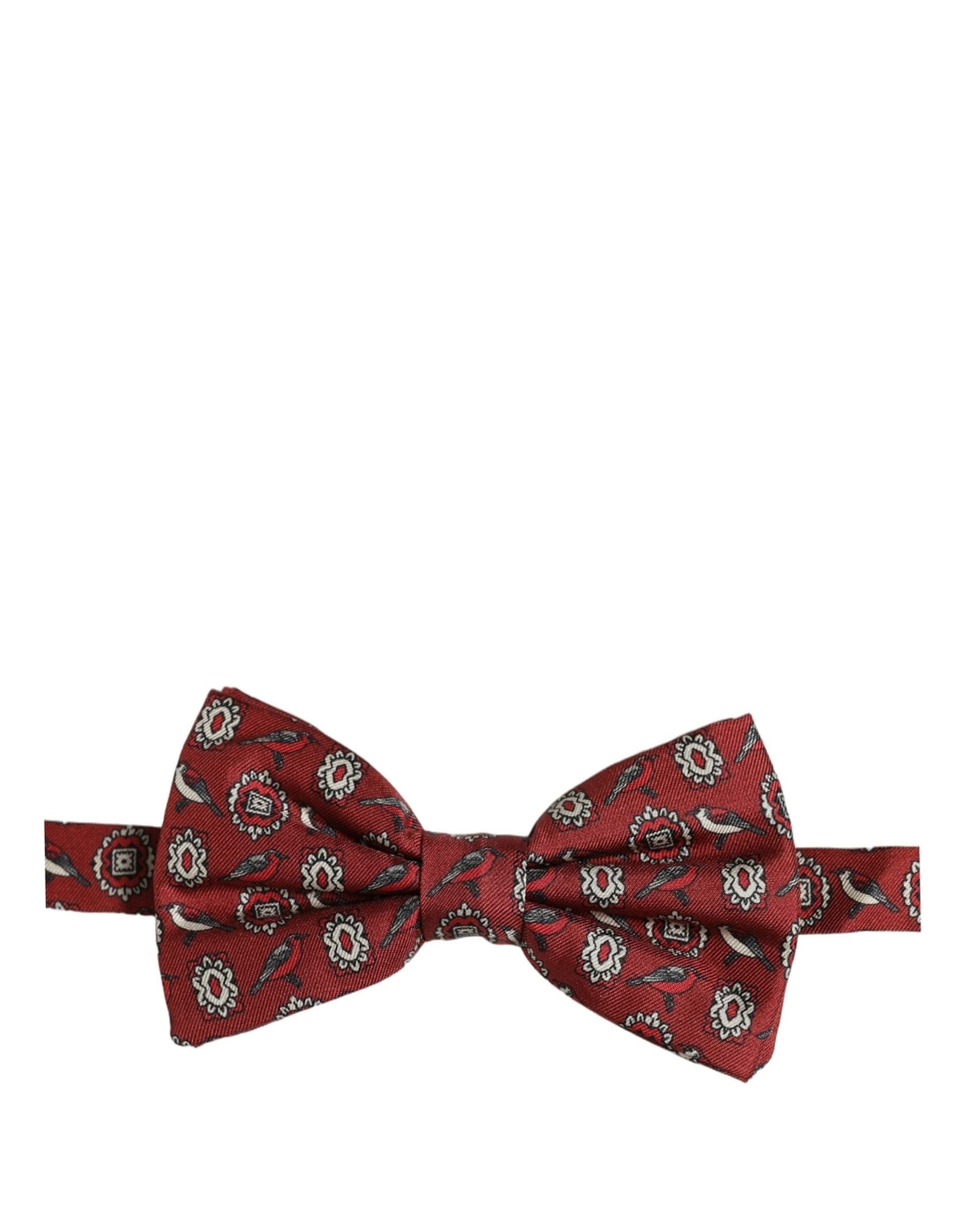 Dolce & Gabbana Men Bordeaux Floral Adjustable Neck Papillon Bow Tie - 4