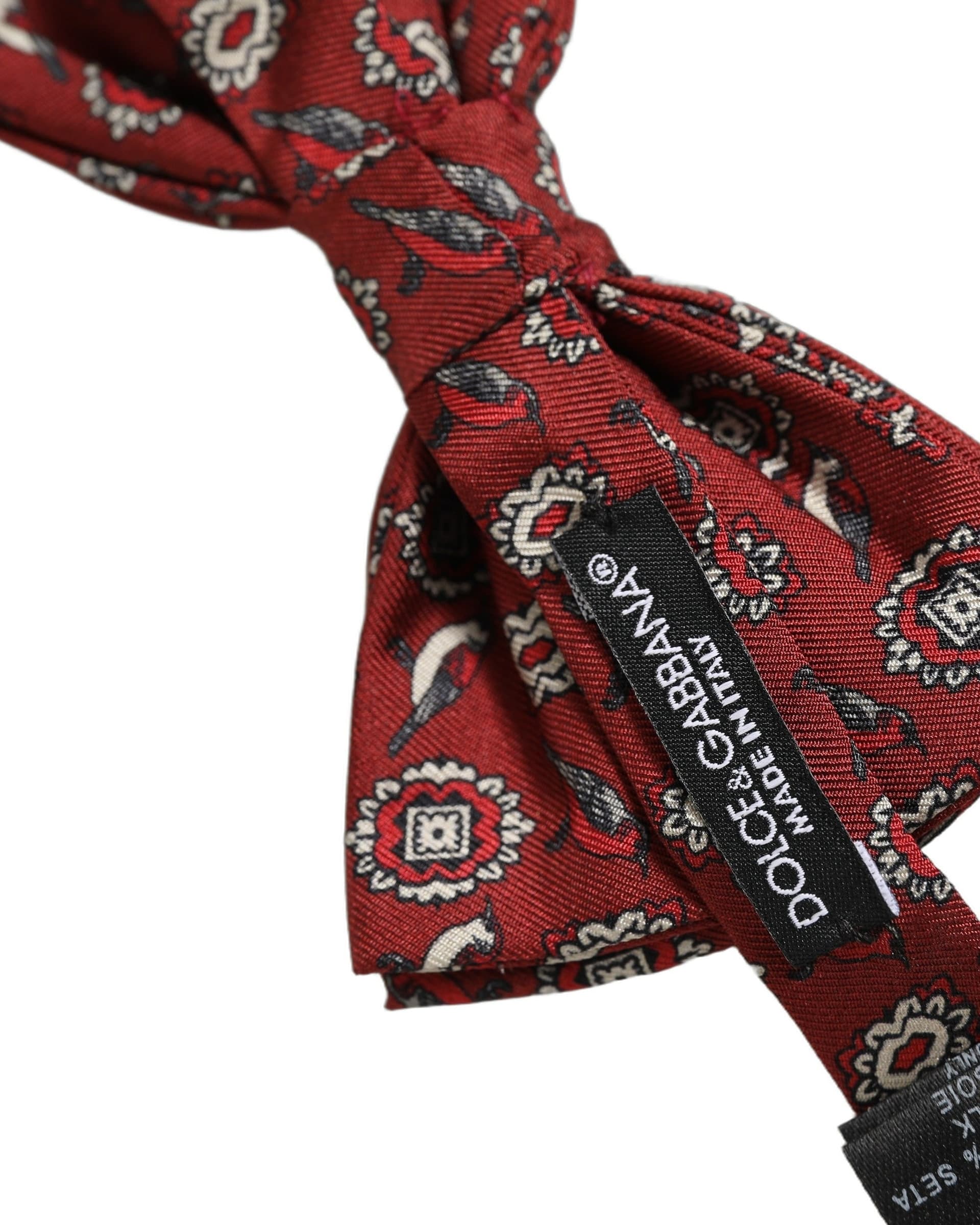Dolce & Gabbana Men Bordeaux Floral Adjustable Neck Papillon Bow Tie - 6