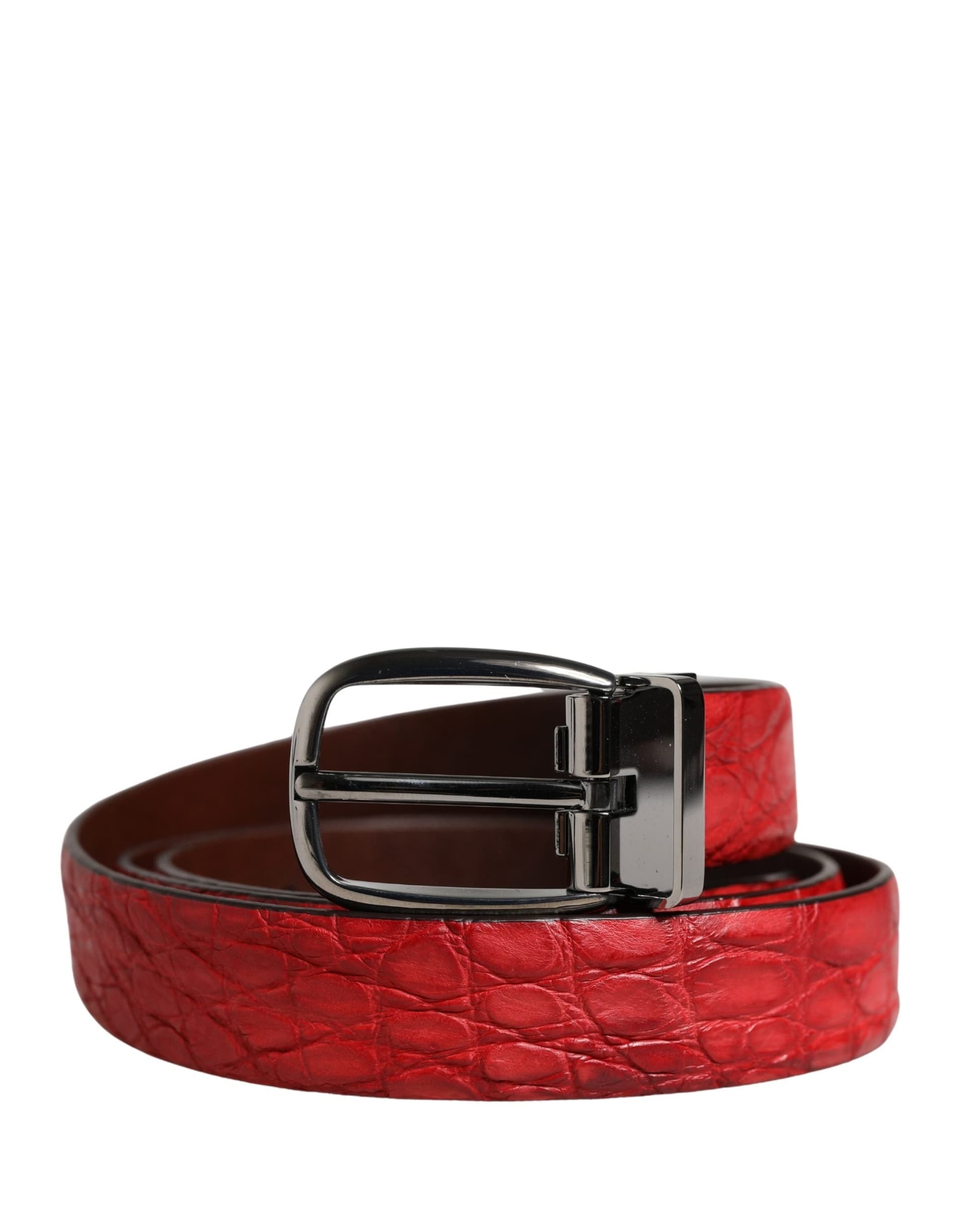 Dolce & Gabbana Men Red Exotic Leather Metal Buckle Belt - 2