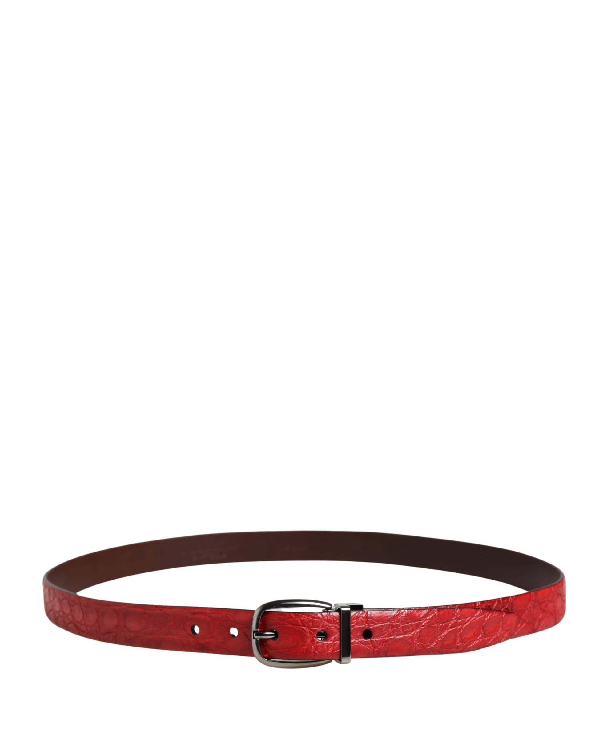Dolce & Gabbana Men Red Exotic Leather Metal Buckle Belt - 3