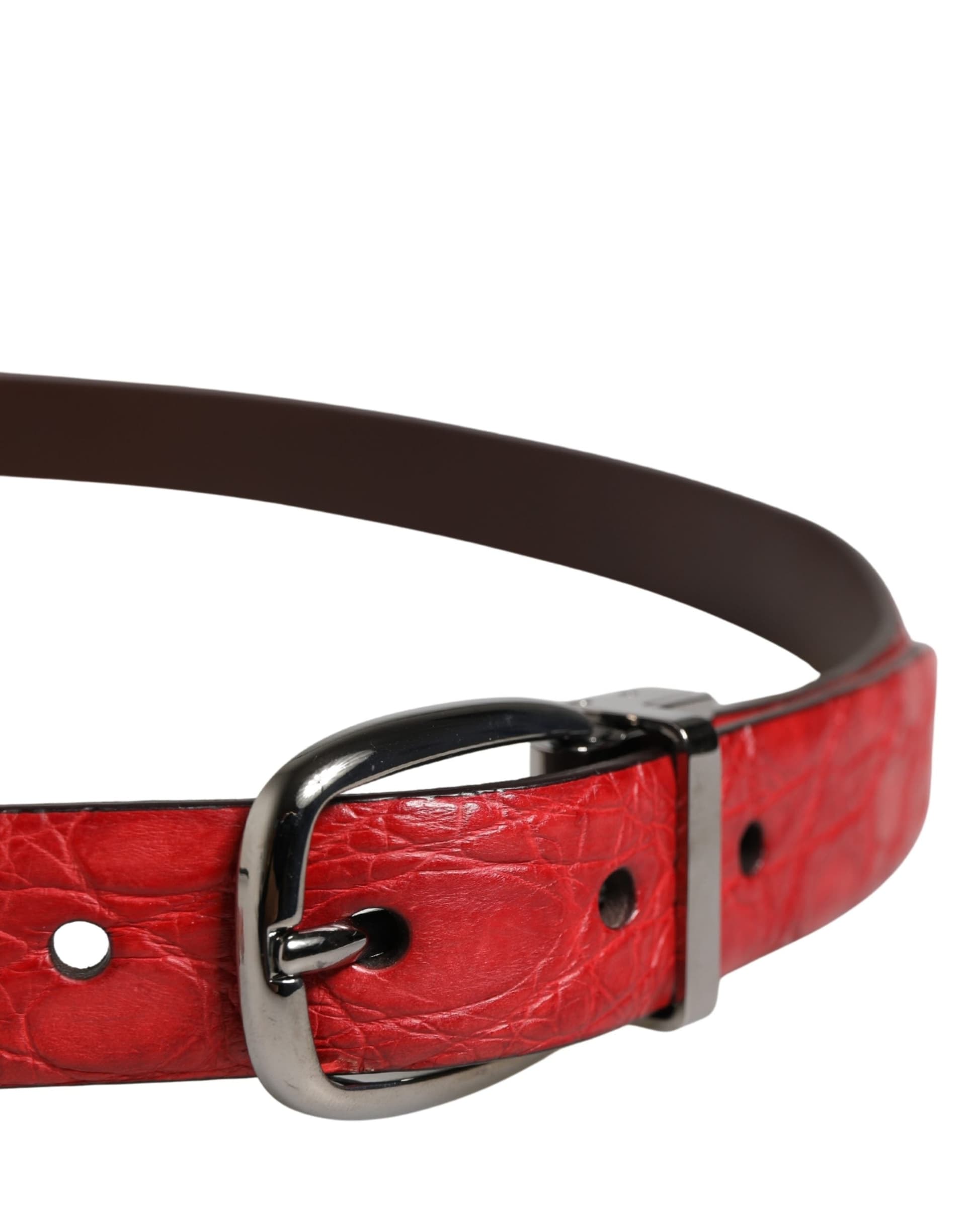 Dolce & Gabbana Men Red Exotic Leather Metal Buckle Belt - 4
