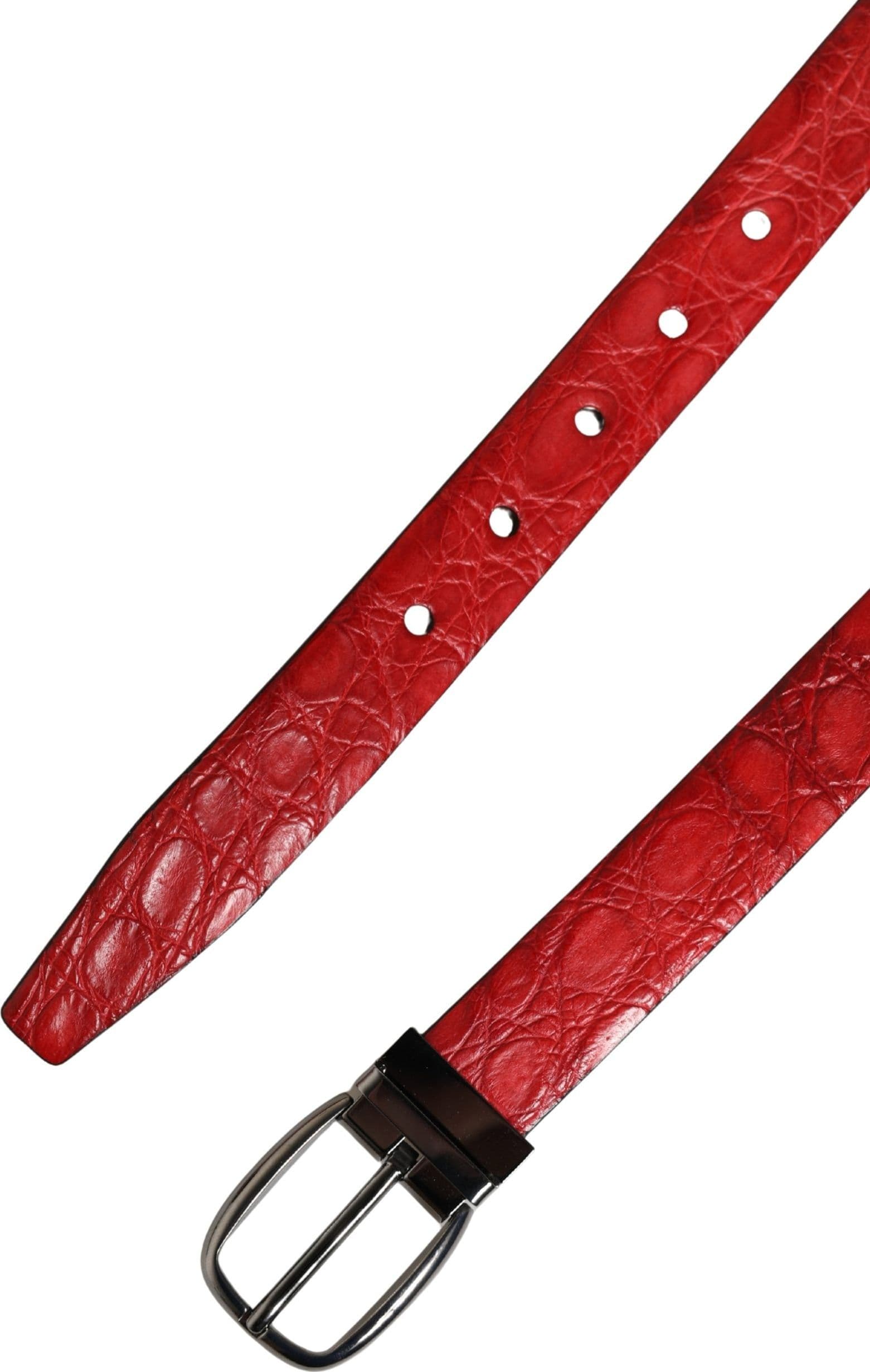 Dolce & Gabbana Men Red Exotic Leather Metal Buckle Belt - 7