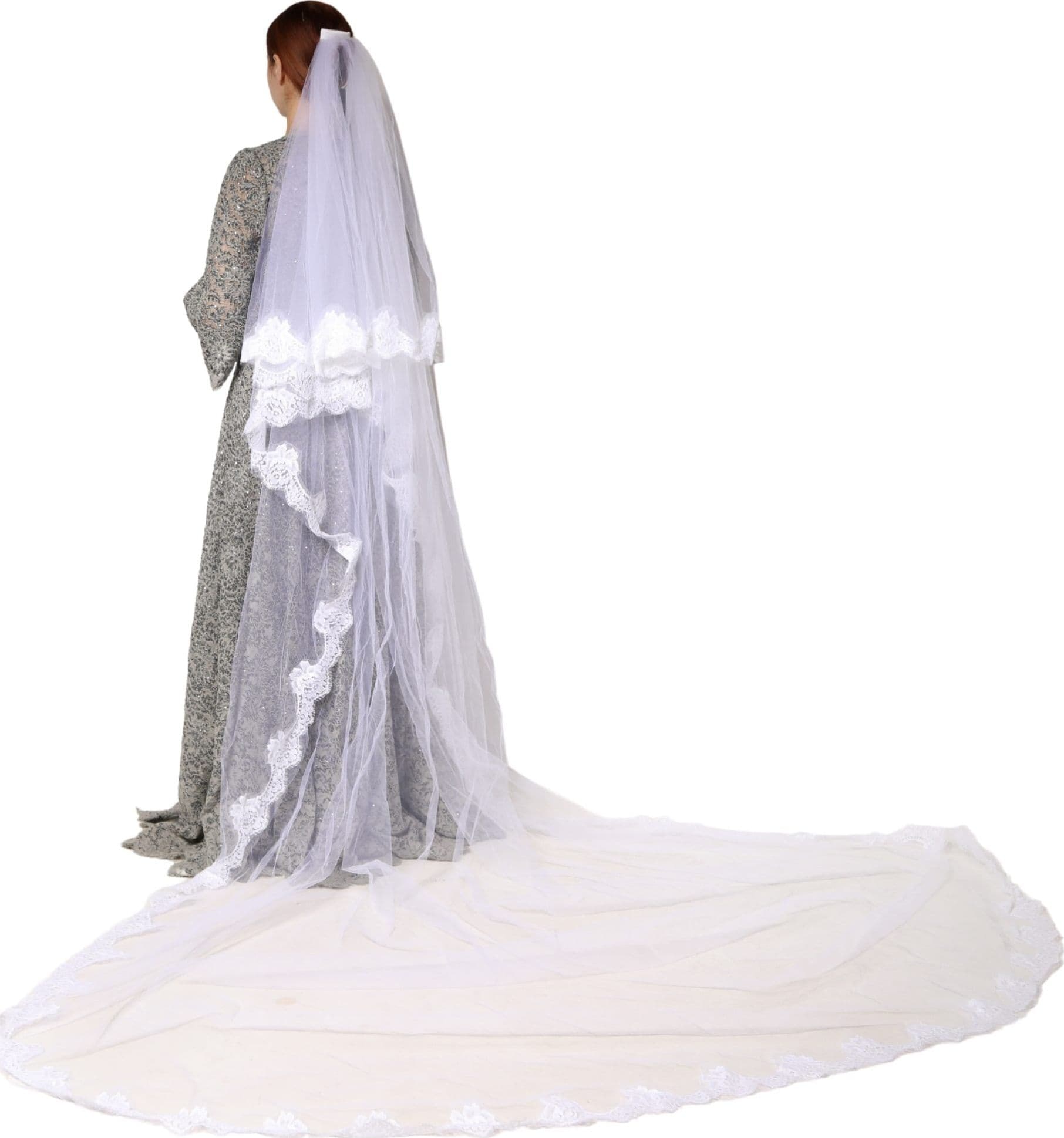 Dolce & Gabbana White Floral LaceNylon Floor Length 3M Long Veil - 2