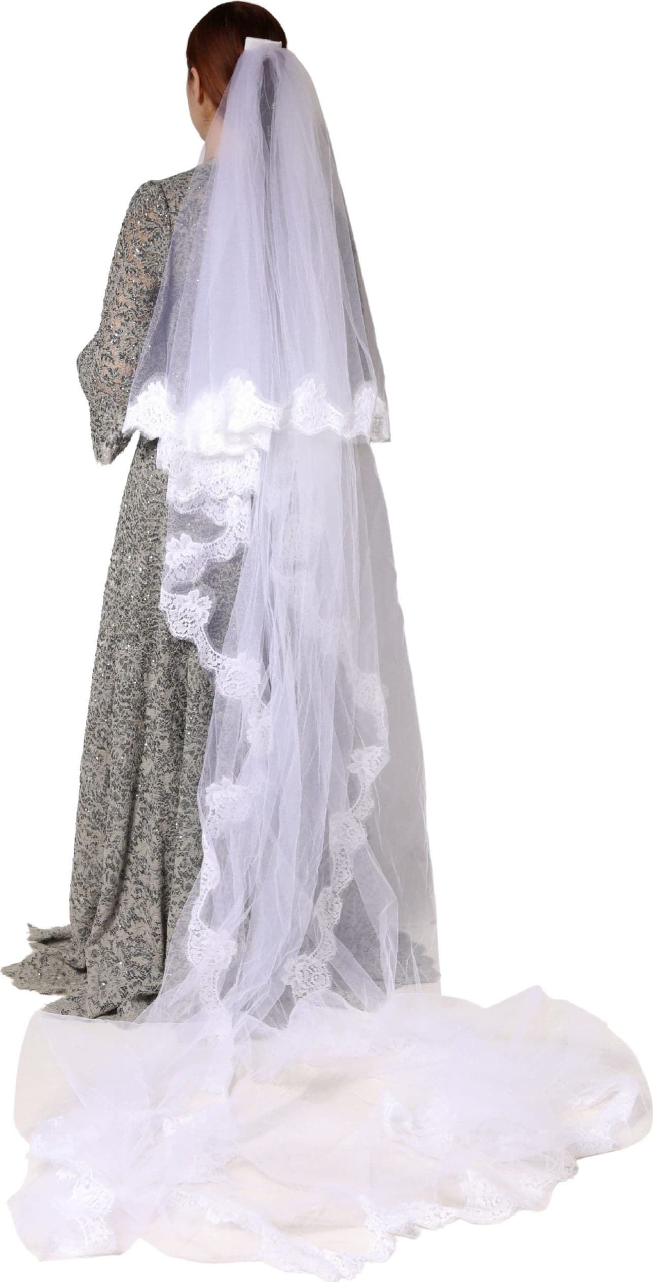 Dolce & Gabbana White Floral LaceNylon Floor Length 3M Long Veil - 3
