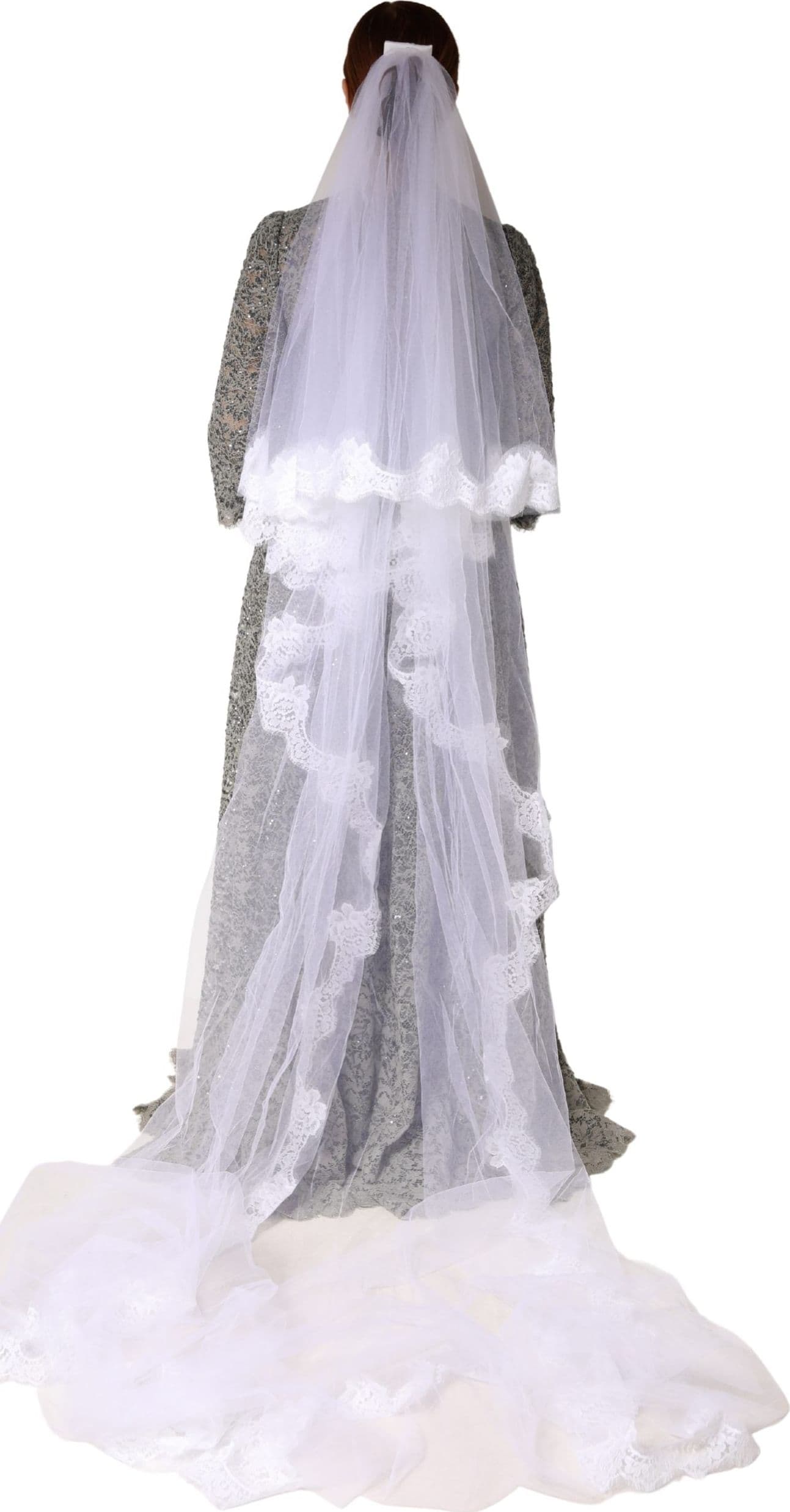 Dolce & Gabbana White Floral LaceNylon Floor Length 3M Long Veil - 7