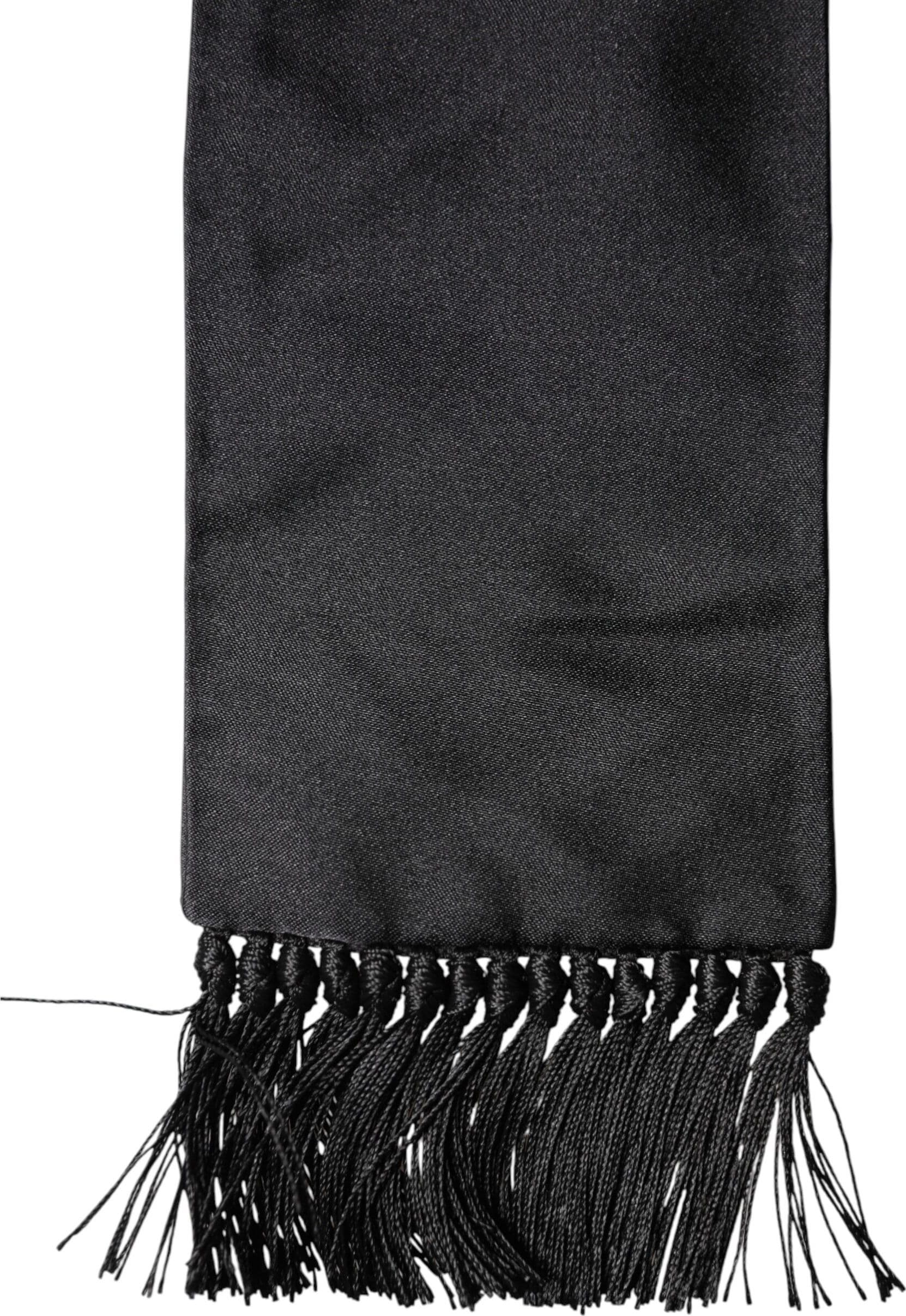 Dolce & Gabbana Black Silk Fringes Neck Wrap Foulard Scarf - 4