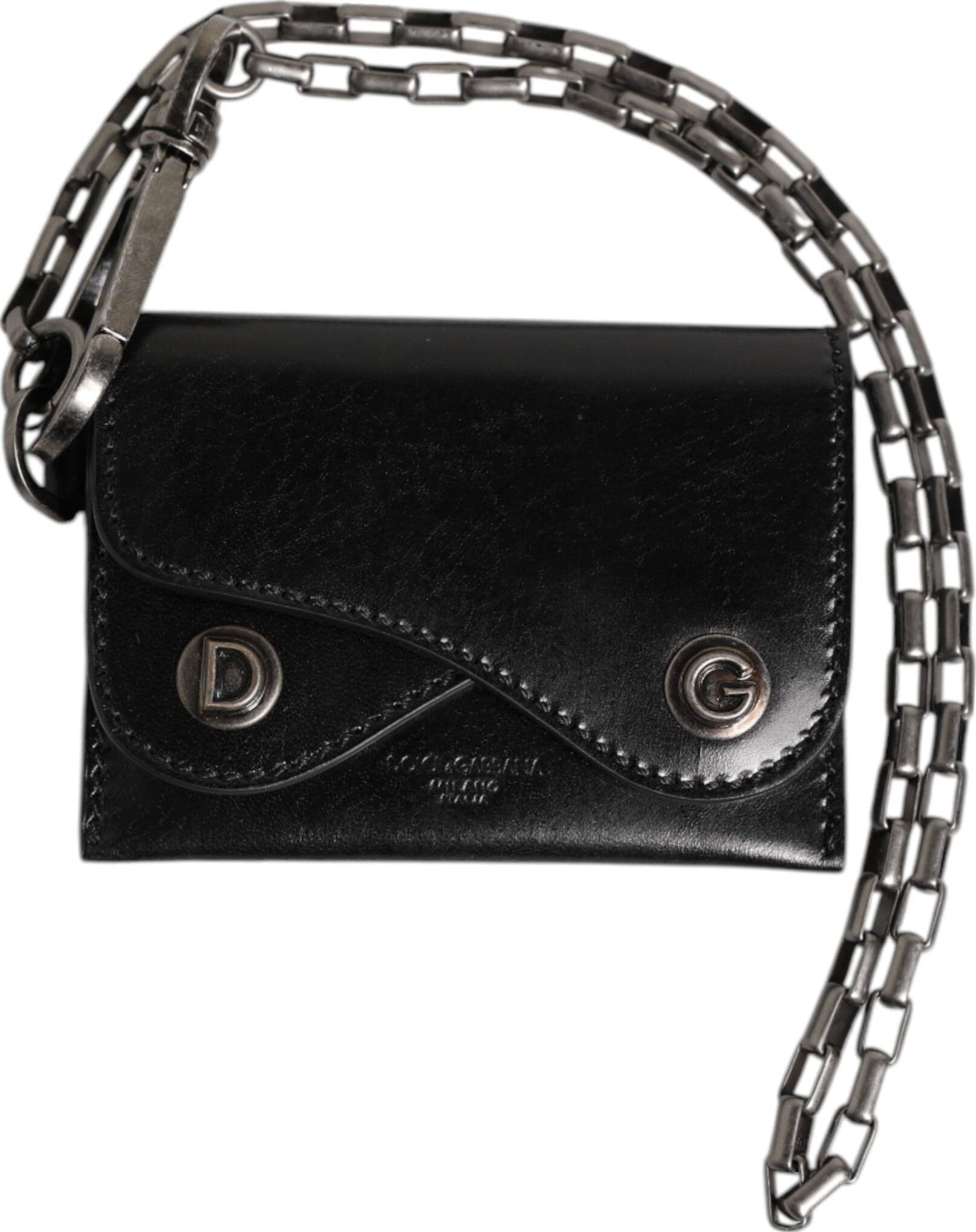 Dolce & Gabbana Black Cavallo Leather Wallet Chain Snap Bifold Card Holder - 2