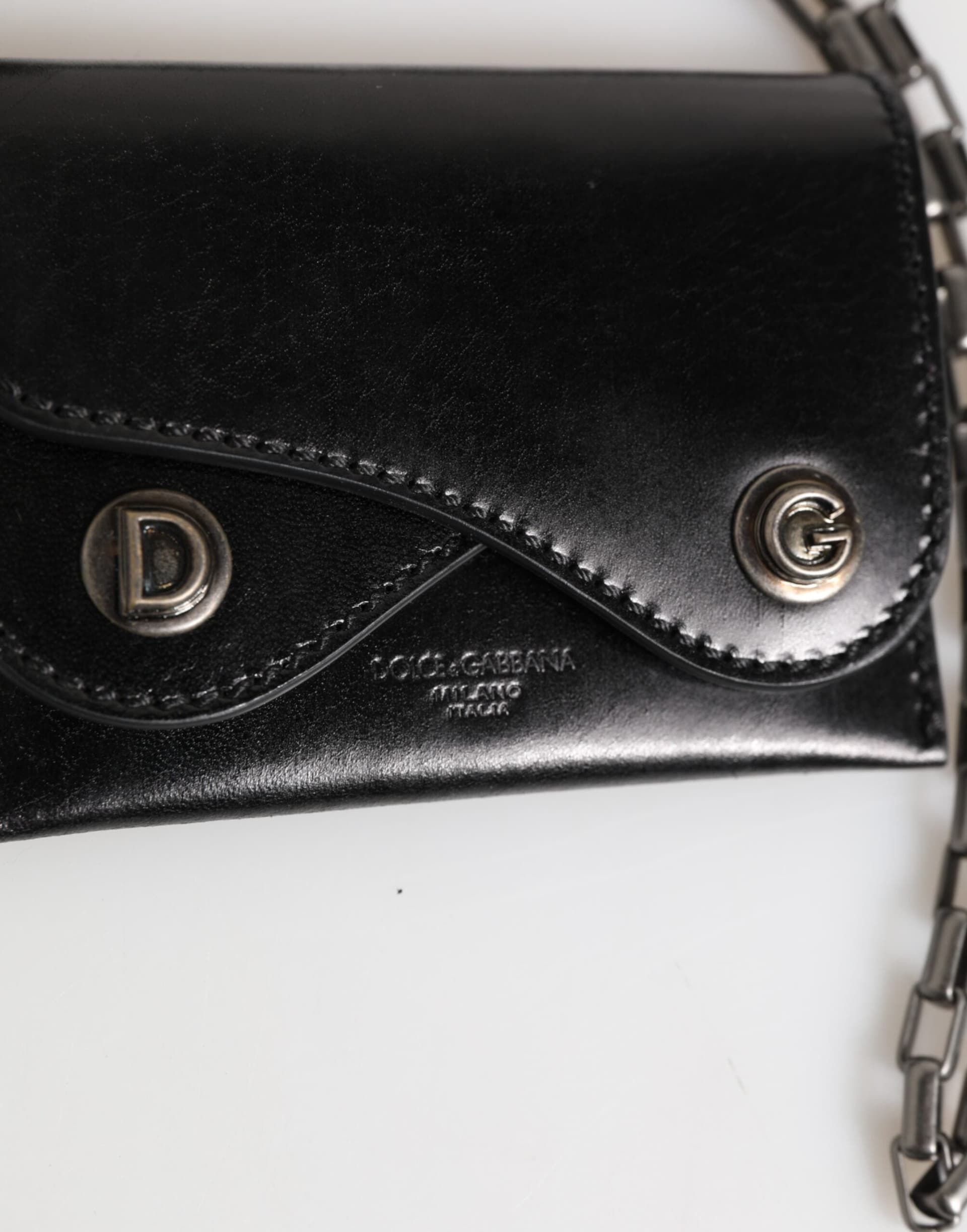 Dolce & Gabbana Black Cavallo Leather Wallet Chain Snap Bifold Card Holder - 3