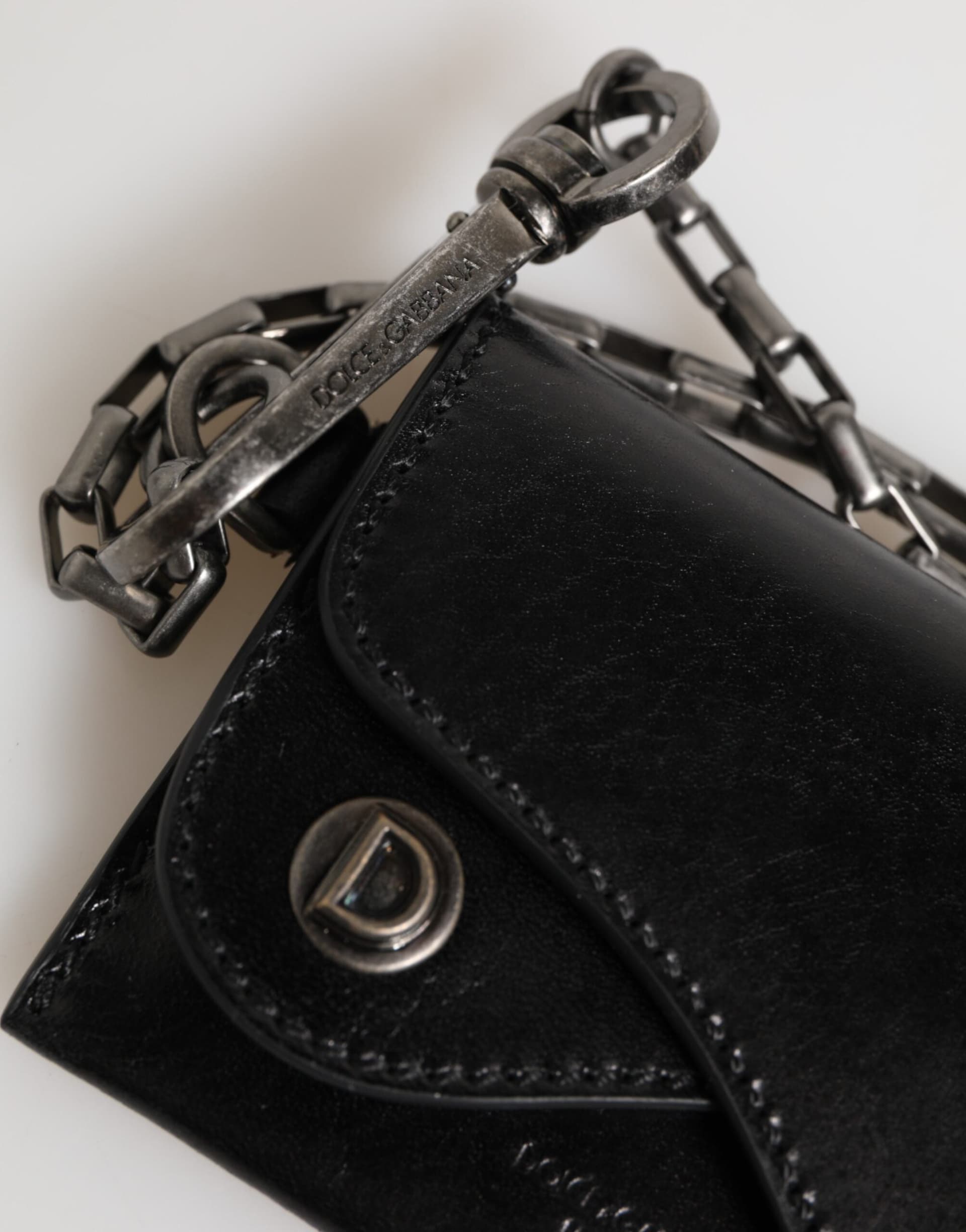 Dolce & Gabbana Black Cavallo Leather Wallet Chain Snap Bifold Card Holder - 4