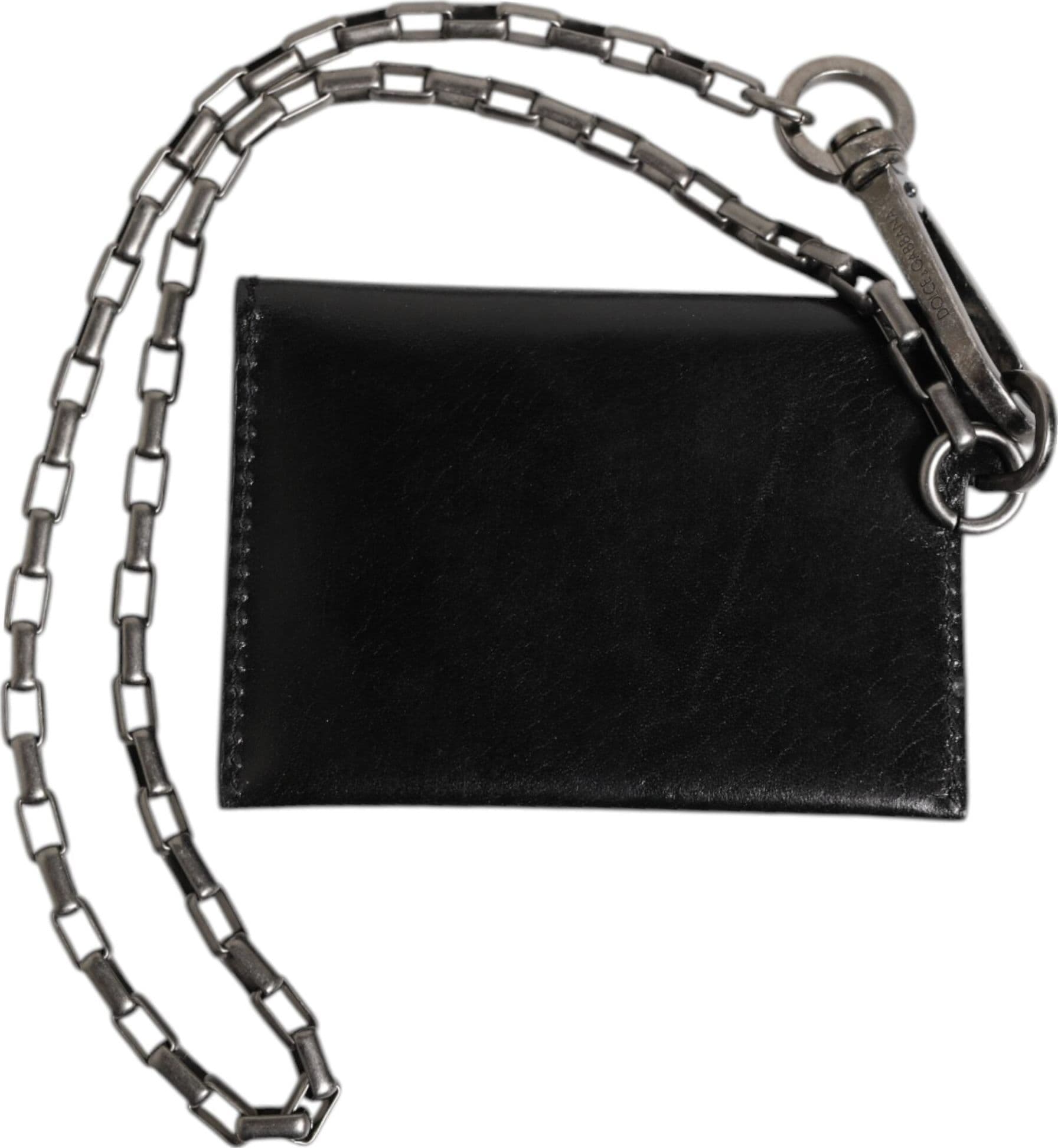 Dolce & Gabbana Black Cavallo Leather Wallet Chain Snap Bifold Card Holder - 5