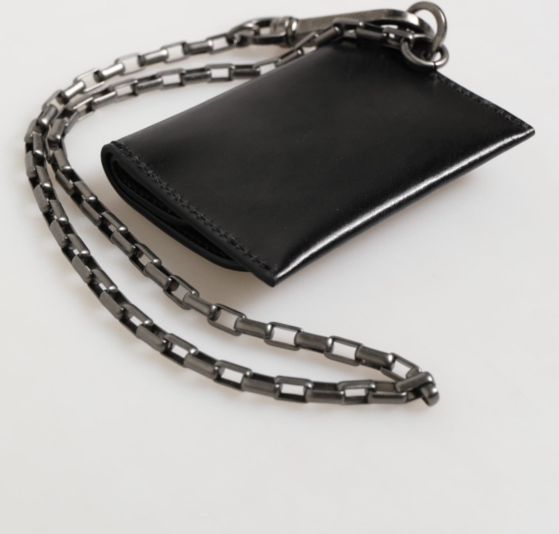 Dolce & Gabbana Black Cavallo Leather Wallet Chain Snap Bifold Card Holder - 6