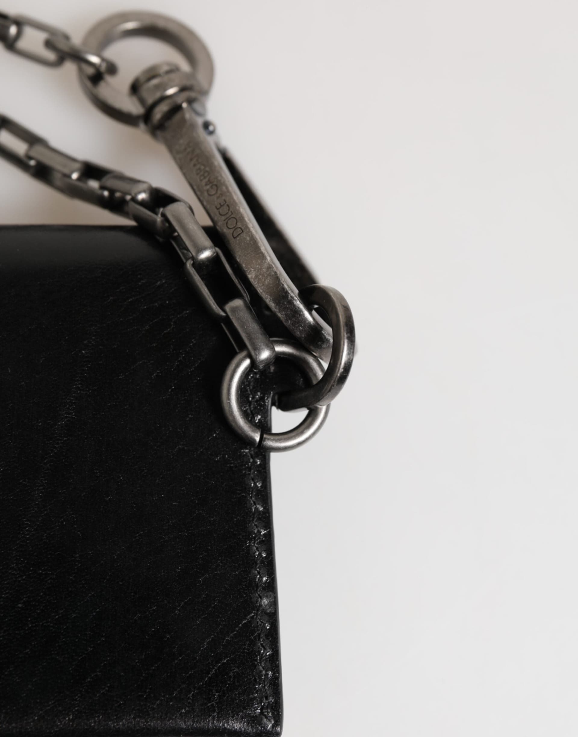 Dolce & Gabbana Black Cavallo Leather Wallet Chain Snap Bifold Card Holder - 7