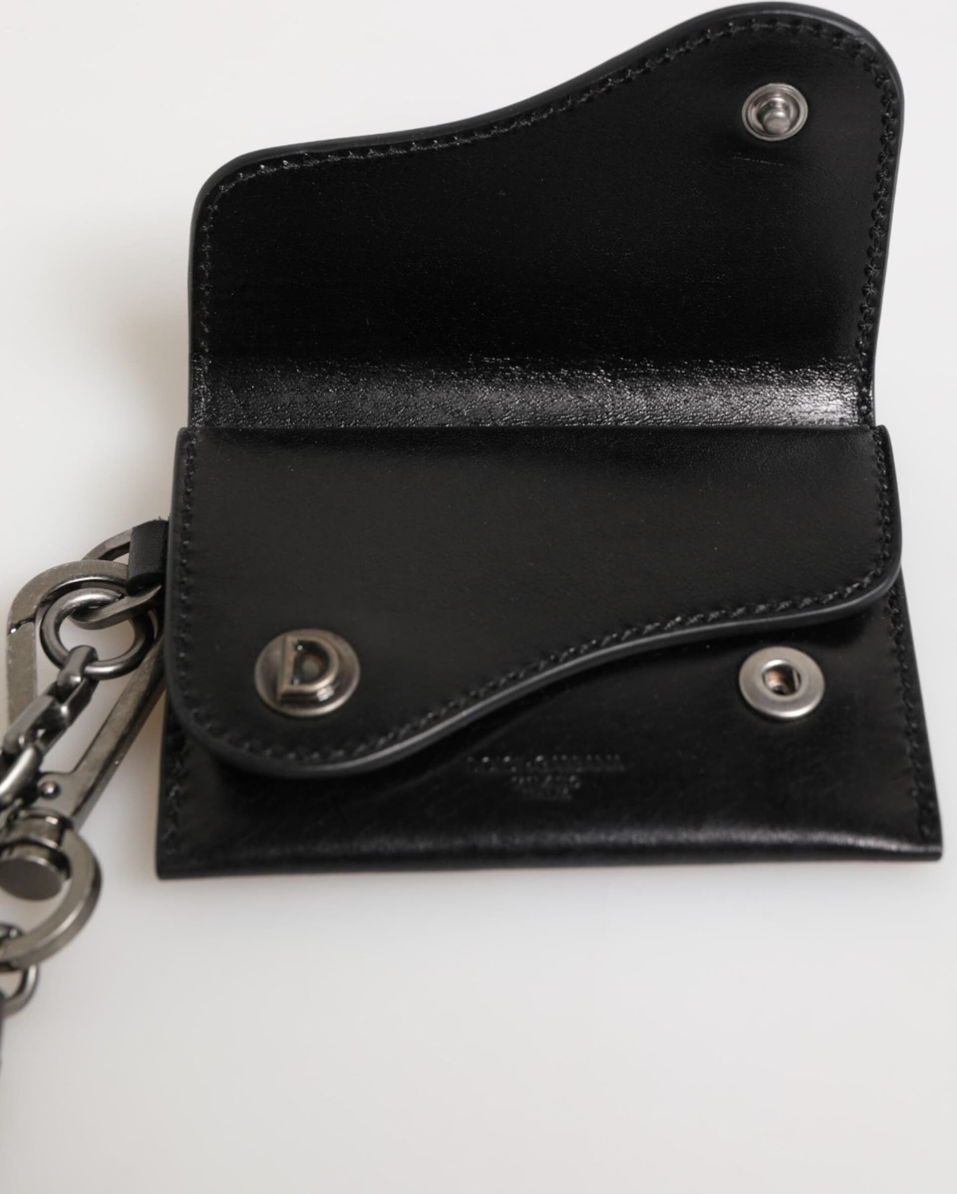 Dolce & Gabbana Black Cavallo Leather Wallet Chain Snap Bifold Card Holder - 8