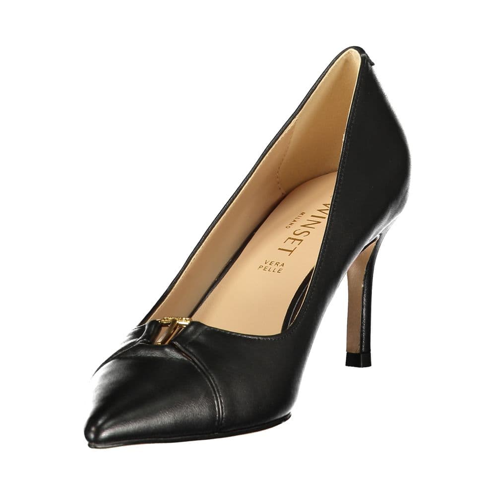 Twinset Black Leather Women Classic Shoe - 3