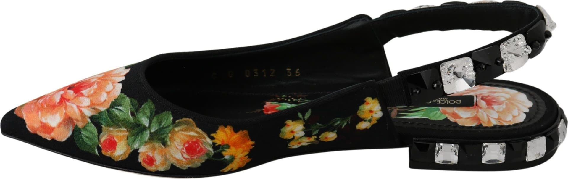 Dolce & Gabbana Black Floral Crystal Slingbacks Flats Shoes - 2