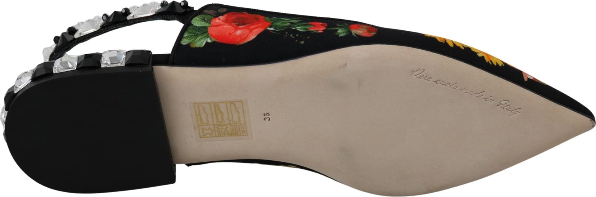 Dolce & Gabbana Black Floral Crystal Slingbacks Flats Shoes - 3