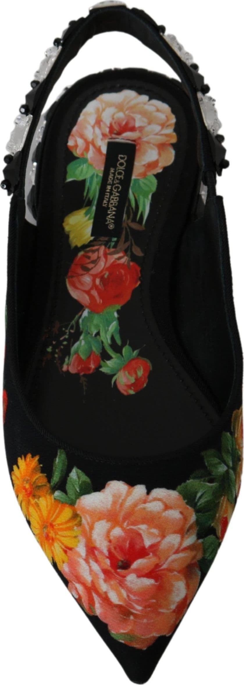 Dolce & Gabbana Black Floral Crystal Slingbacks Flats Shoes - 4