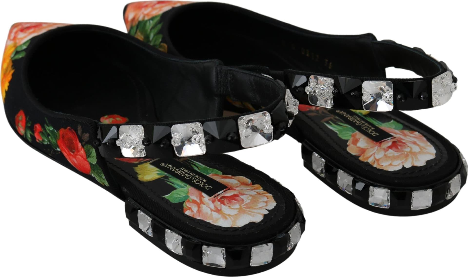 Dolce & Gabbana Black Floral Crystal Slingbacks Flats Shoes - 6