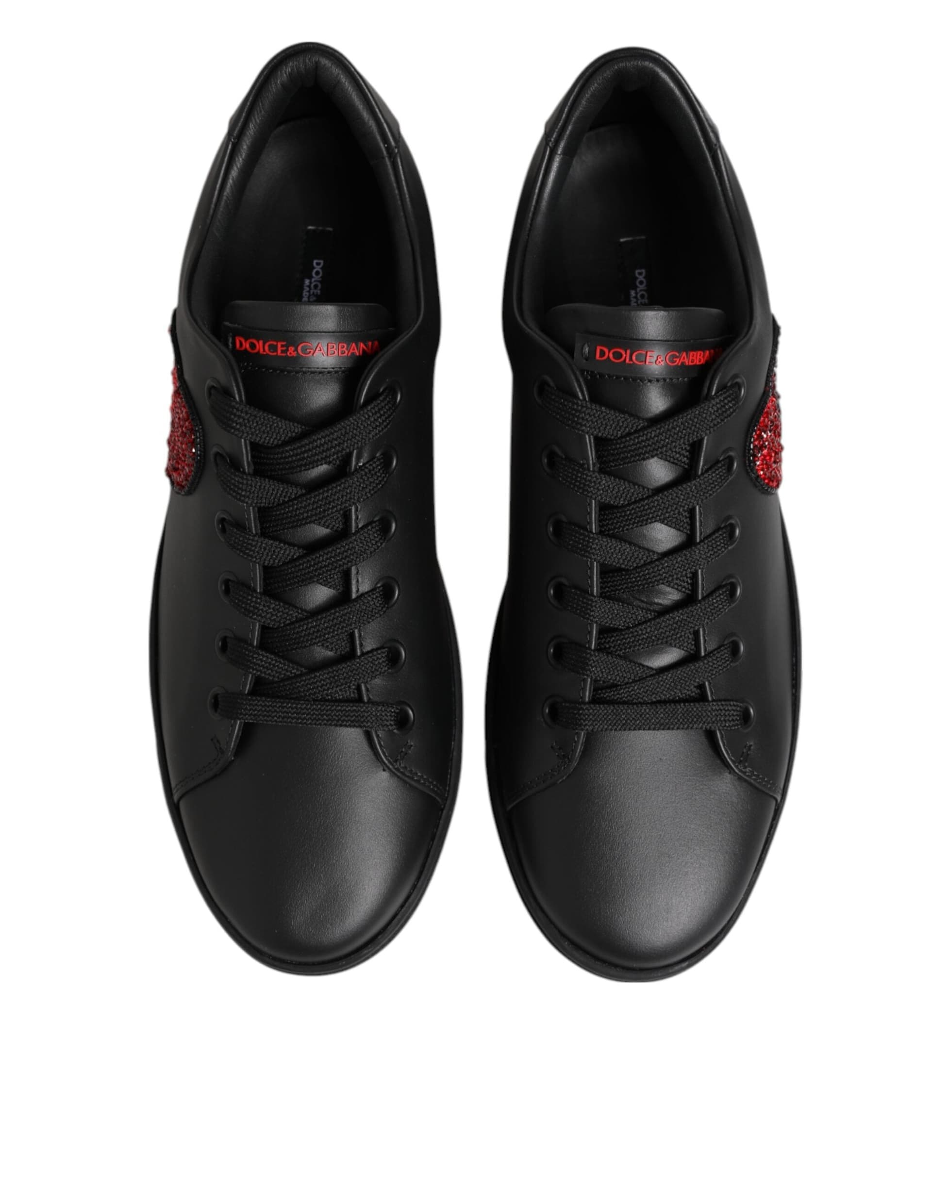 Dolce & Gabbana Black Leather Crystal Heart Low Top Sneakers  Shoes - 2