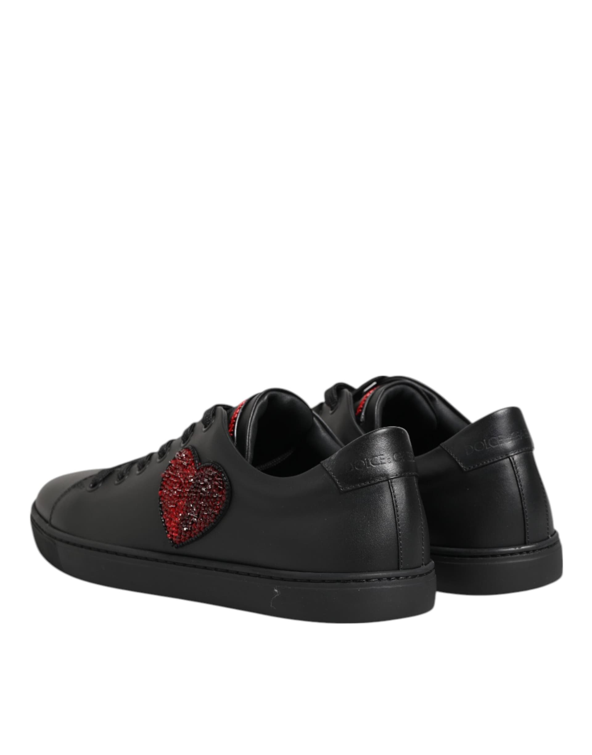 Dolce & Gabbana Black Leather Crystal Heart Low Top Sneakers  Shoes - 4