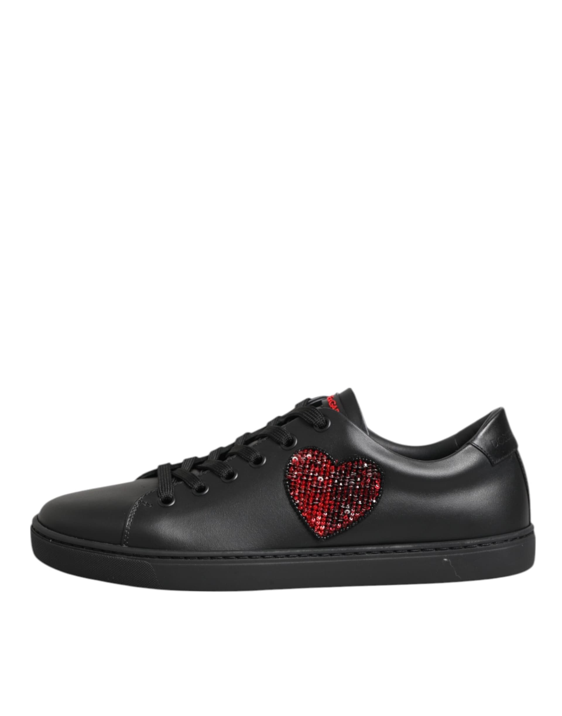 Dolce & Gabbana Black Leather Crystal Heart Low Top Sneakers  Shoes - 5