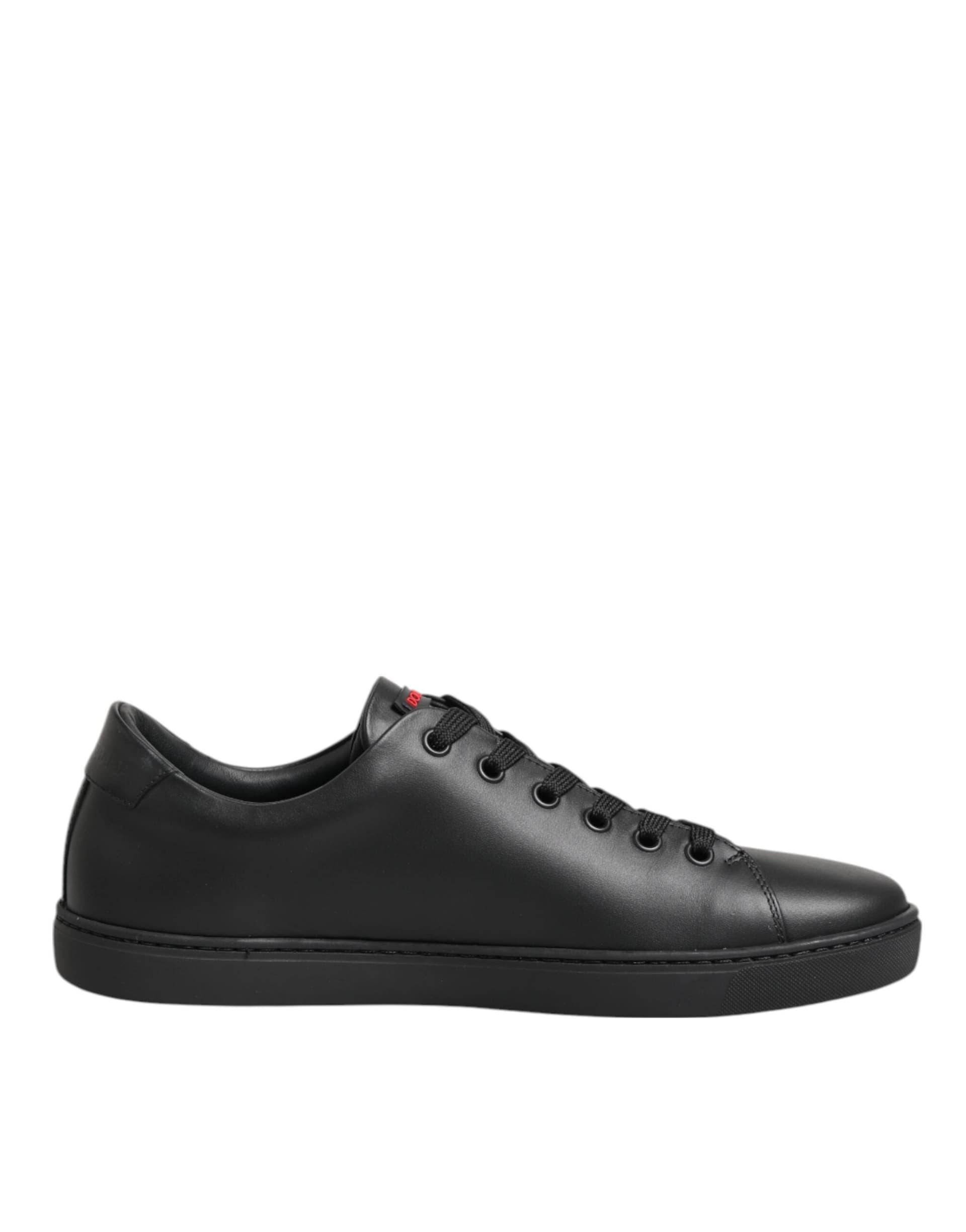 Dolce & Gabbana Black Leather Crystal Heart Low Top Sneakers  Shoes - 7