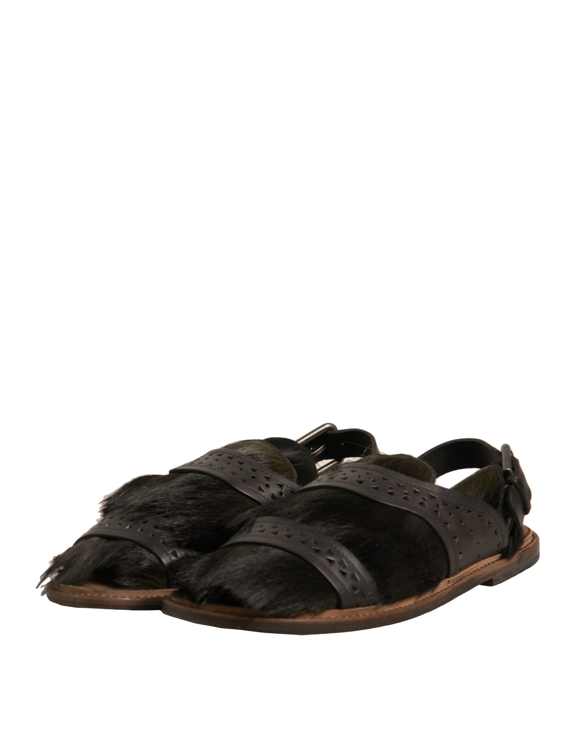 Dolce & Gabbana Green Gazelle Hair Leather Flats Sandals Shoes - 3