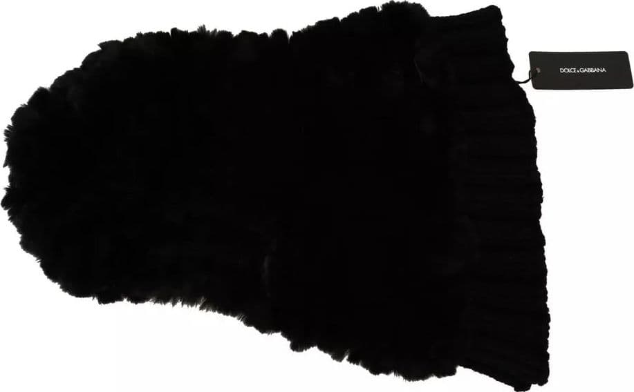 Dolce & Gabbana Black Silver Fox Fur Cashmere Hooded Scarf
