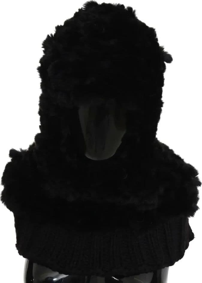Dolce & Gabbana Black Silver Fox Fur Cashmere Hooded Scarf - 3