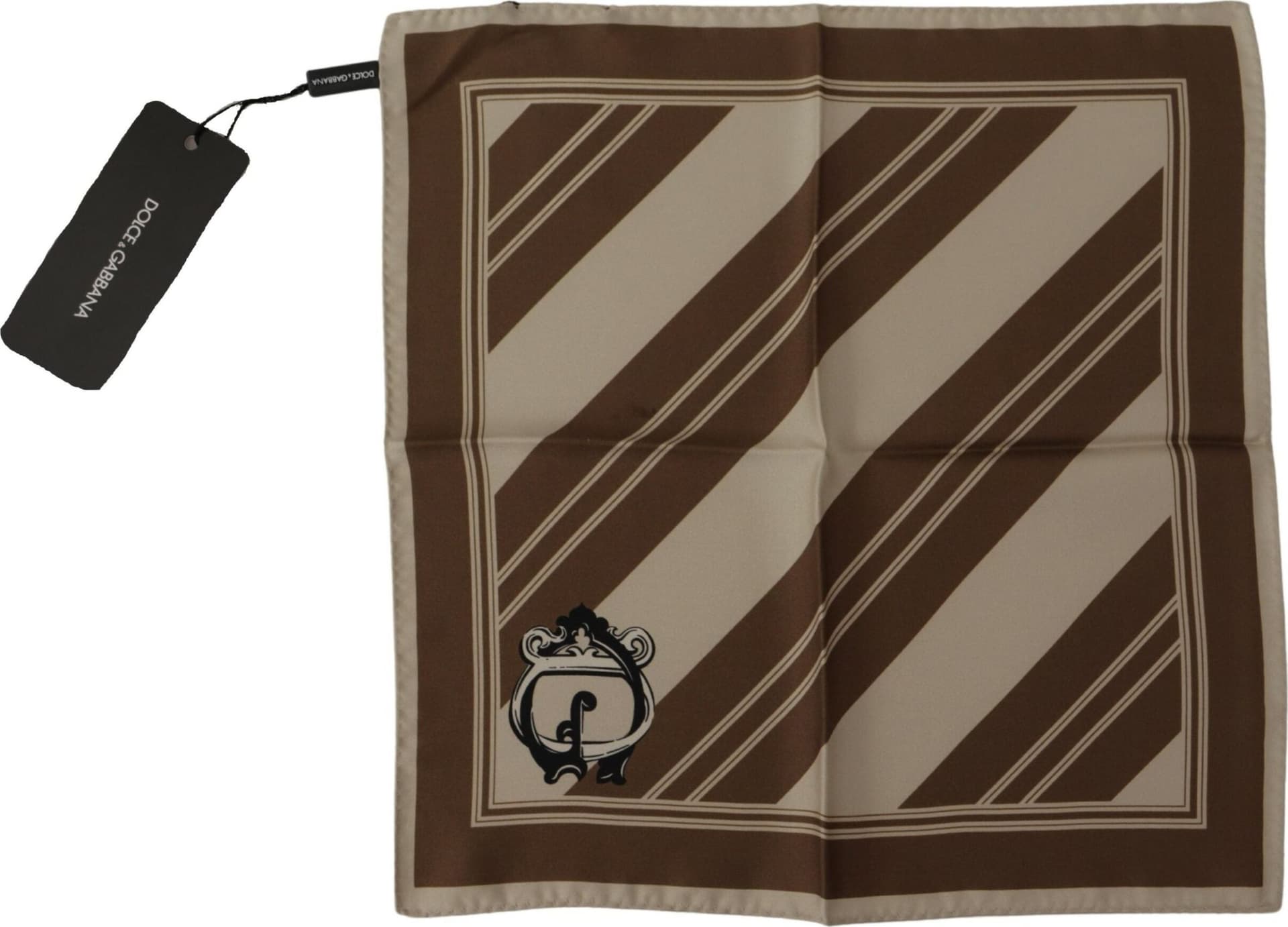 Dolce & Gabbana Brown Stripes DG Logo Square Mens Handkerchief Scarf - 2