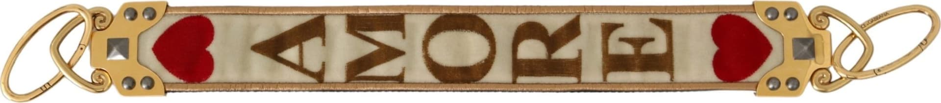 Dolce & Gabbana Gold White Textile Leather AMORE Shoulder Strap - 2