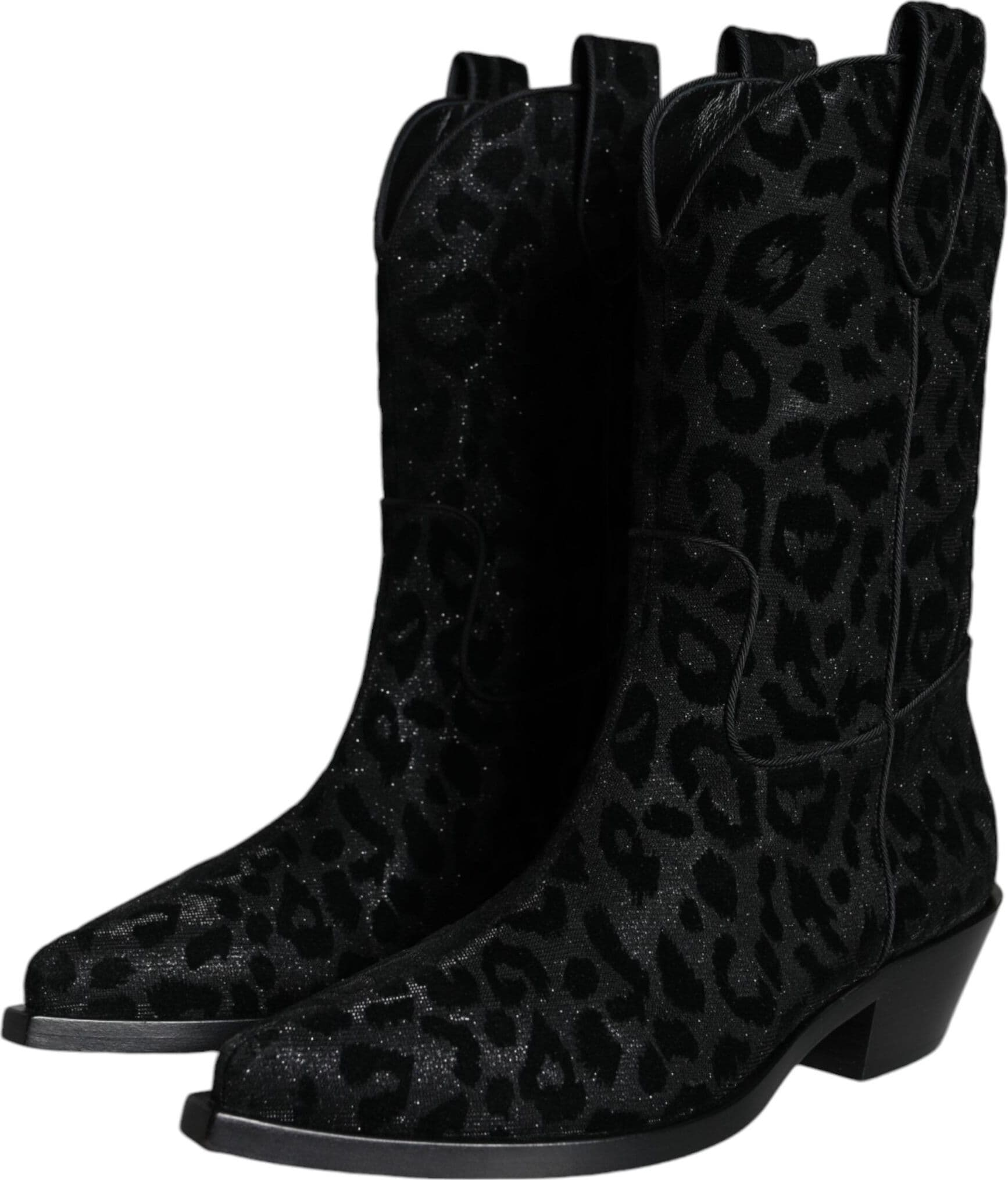 Dolce & Gabbana Black Gray Leopard Cowboy Boots Shoes - 2