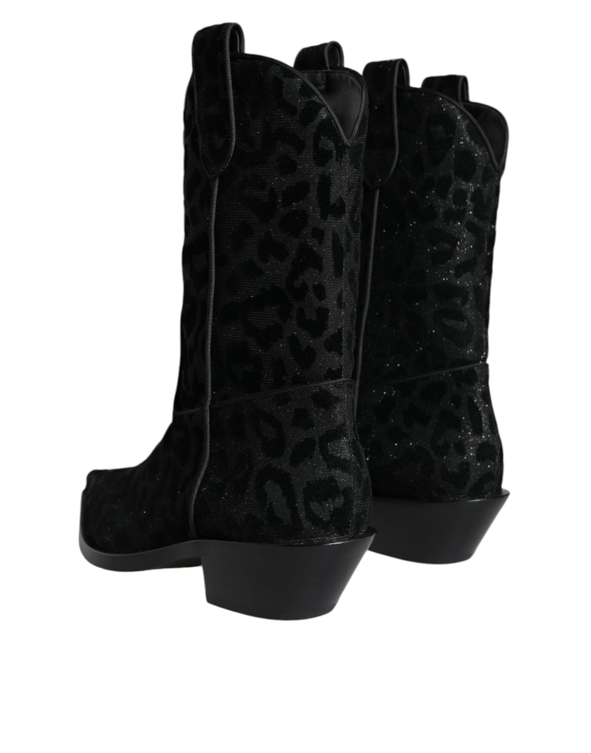 Dolce & Gabbana Black Gray Leopard Cowboy Boots Shoes - 3