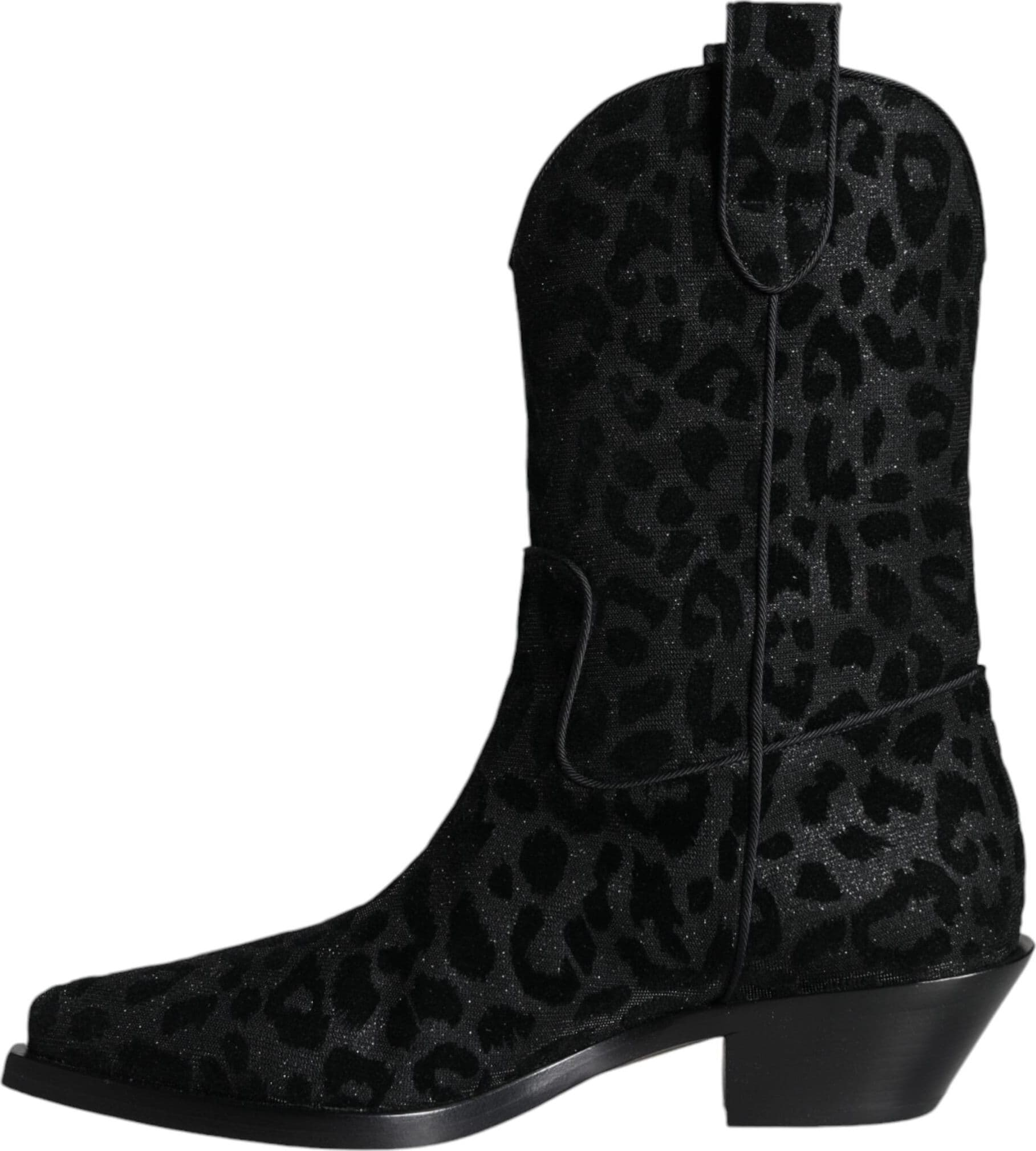 Dolce & Gabbana Black Gray Leopard Cowboy Boots Shoes - 5