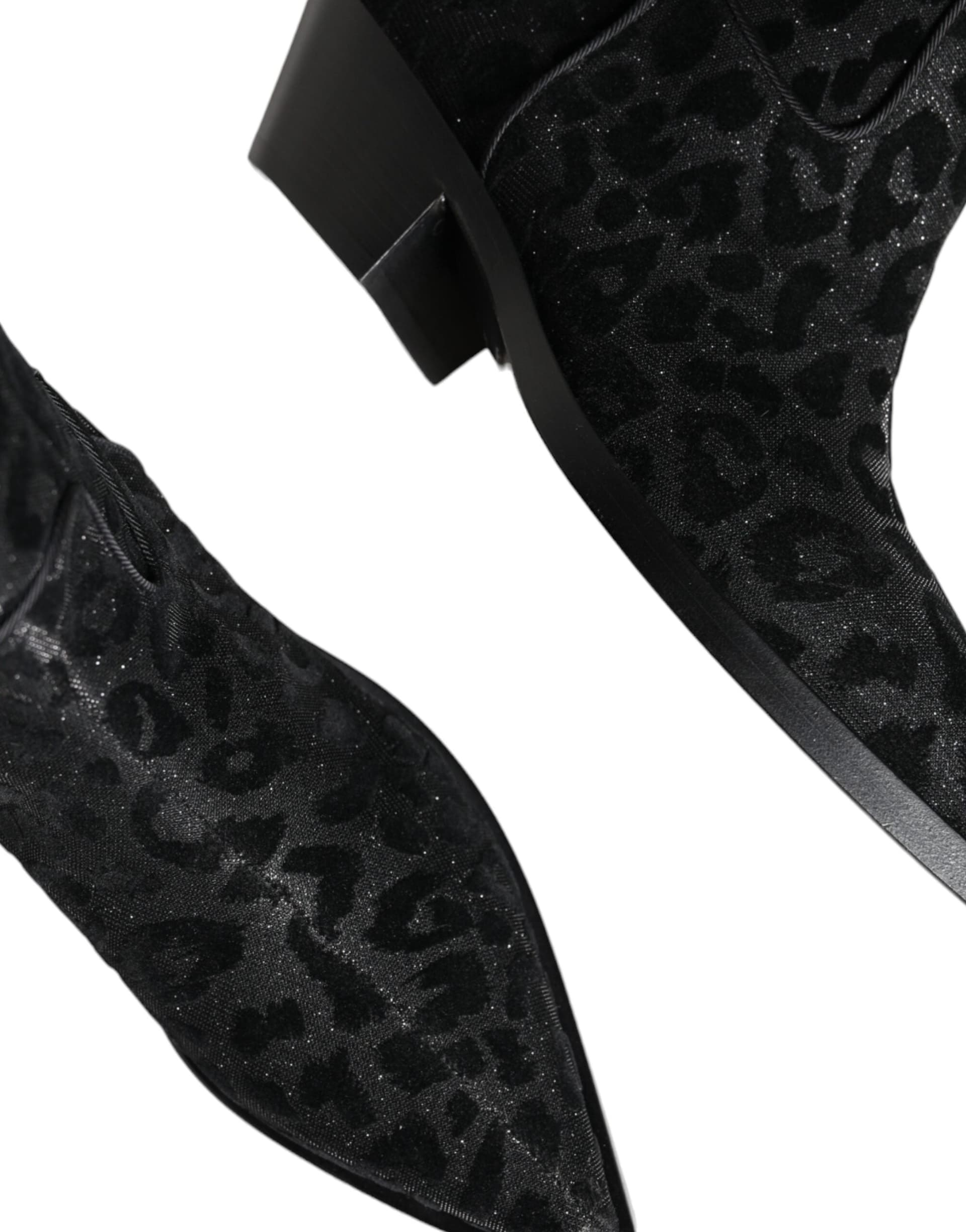 Dolce & Gabbana Black Gray Leopard Cowboy Boots Shoes - 7