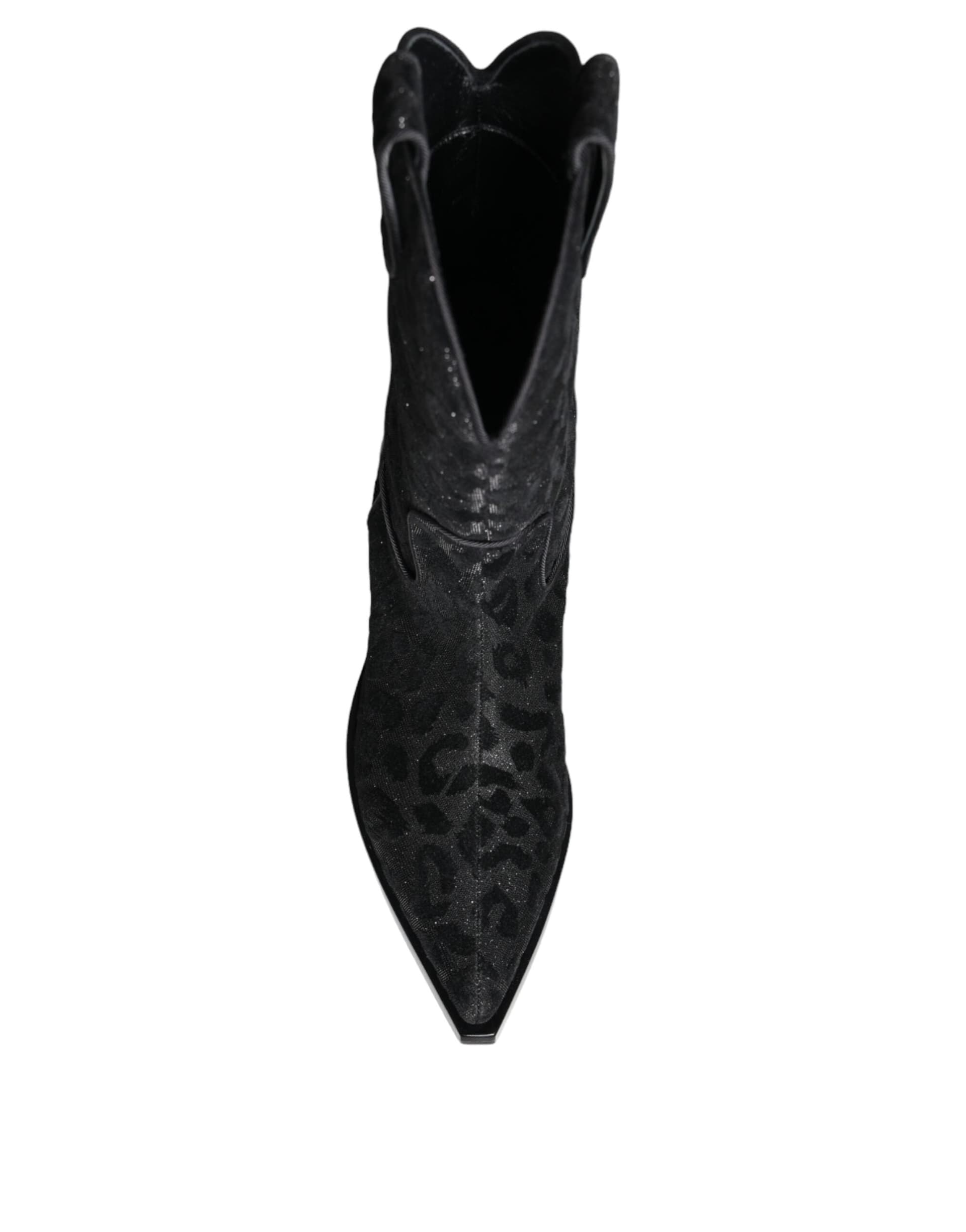 Dolce & Gabbana Black Gray Leopard Cowboy Boots Shoes - 8